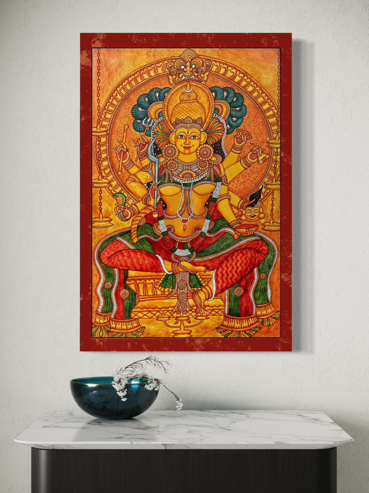 Thirumandhamkunnu Bhagavathy Kerala Mural Pre Drawn Canvas Kit