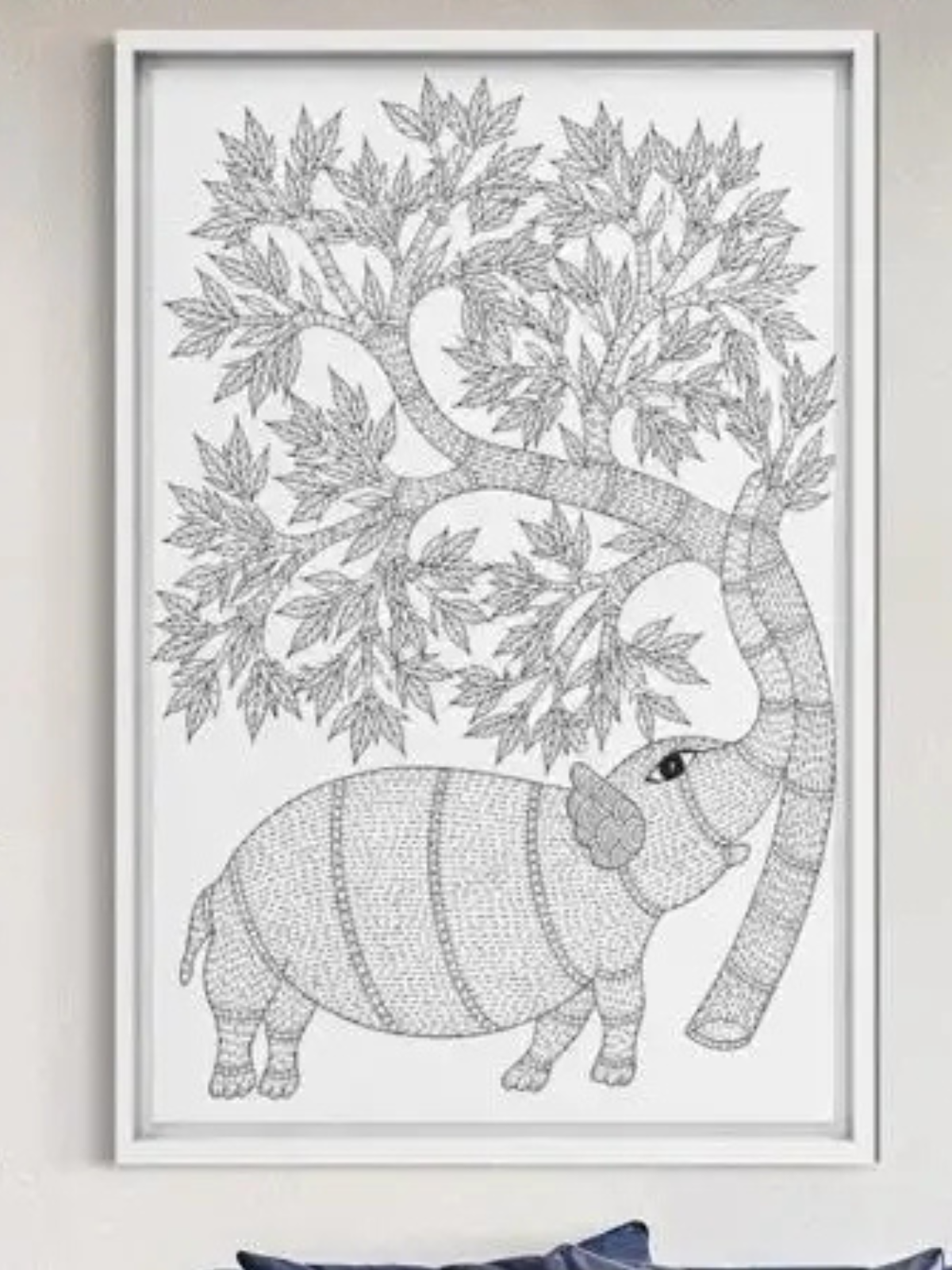 Elephant under tree Gond Art Pre-Drawn Canvas Kit