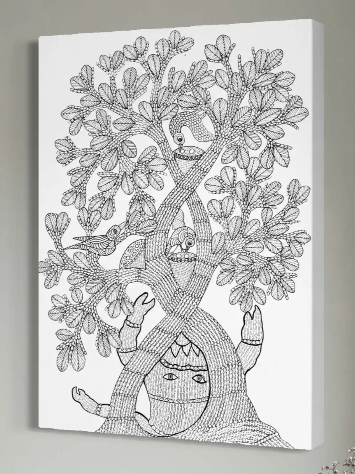 Bird Gond Art Pre-Drawn Canvas Kit