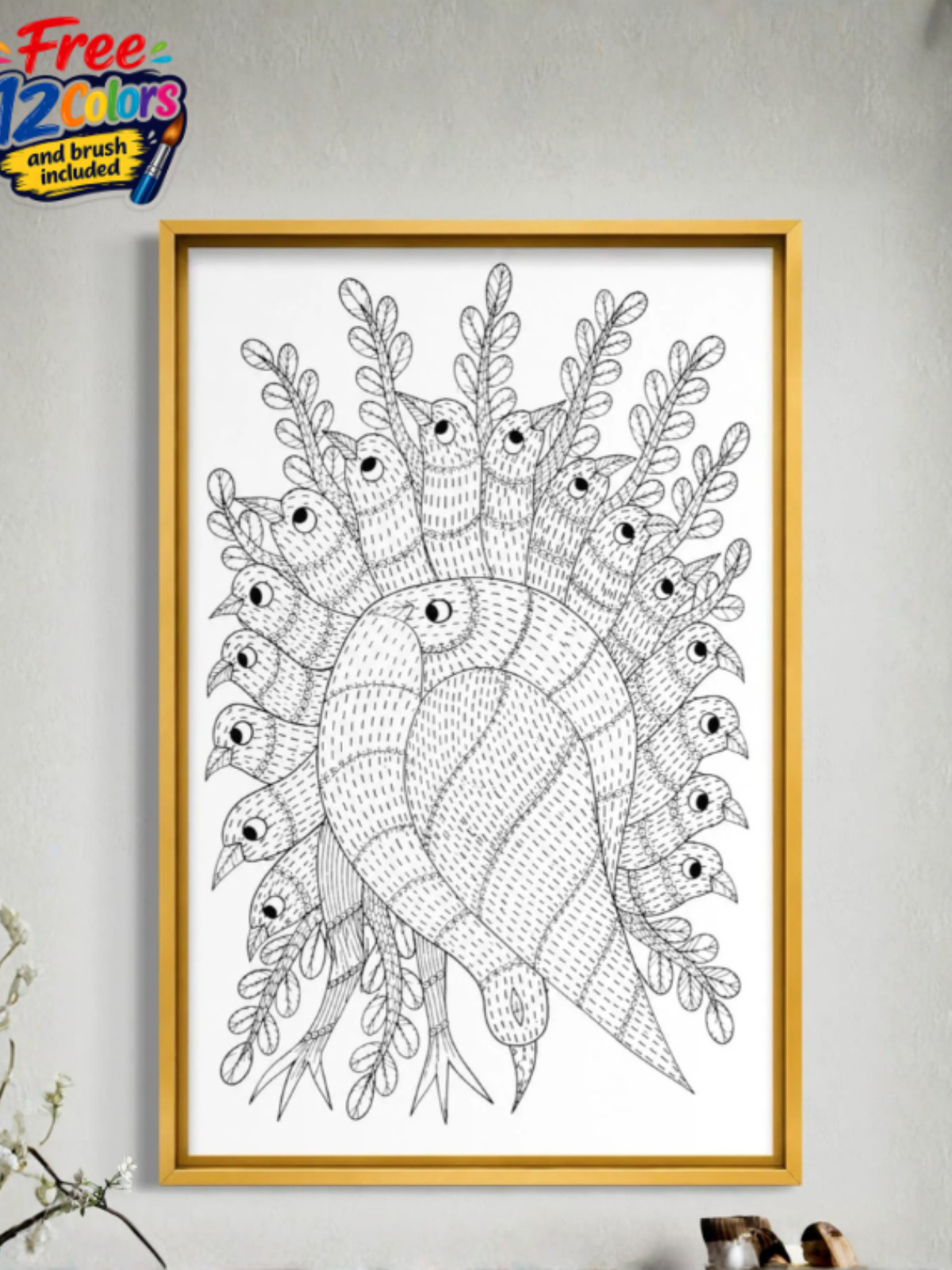 Bird Tree Gond Art Pre-Drawn Canvas Kit