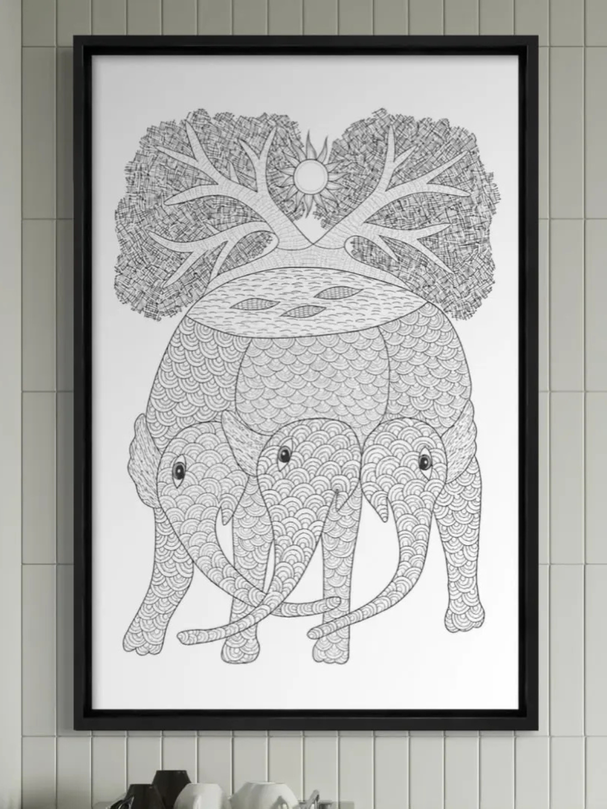 Elephant Gond Art Pre-Drawn Canvas Kit