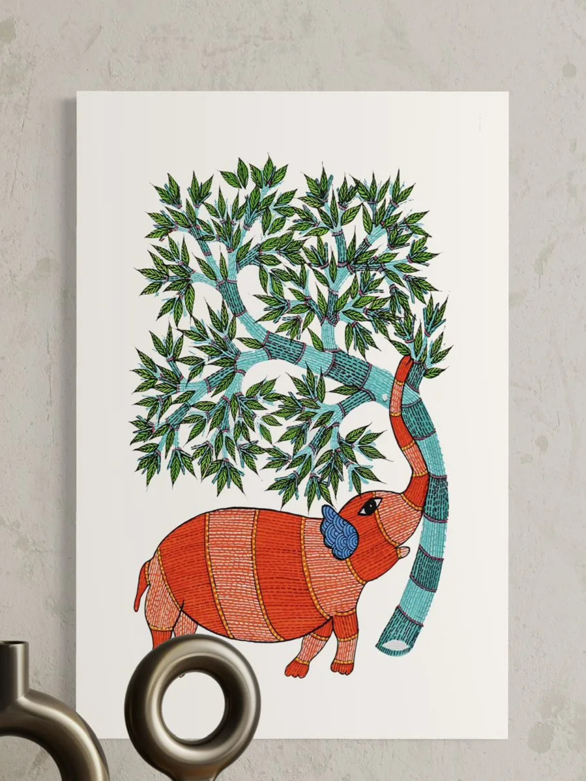 Elephant under tree Gond Art Pre-Drawn Canvas Kit