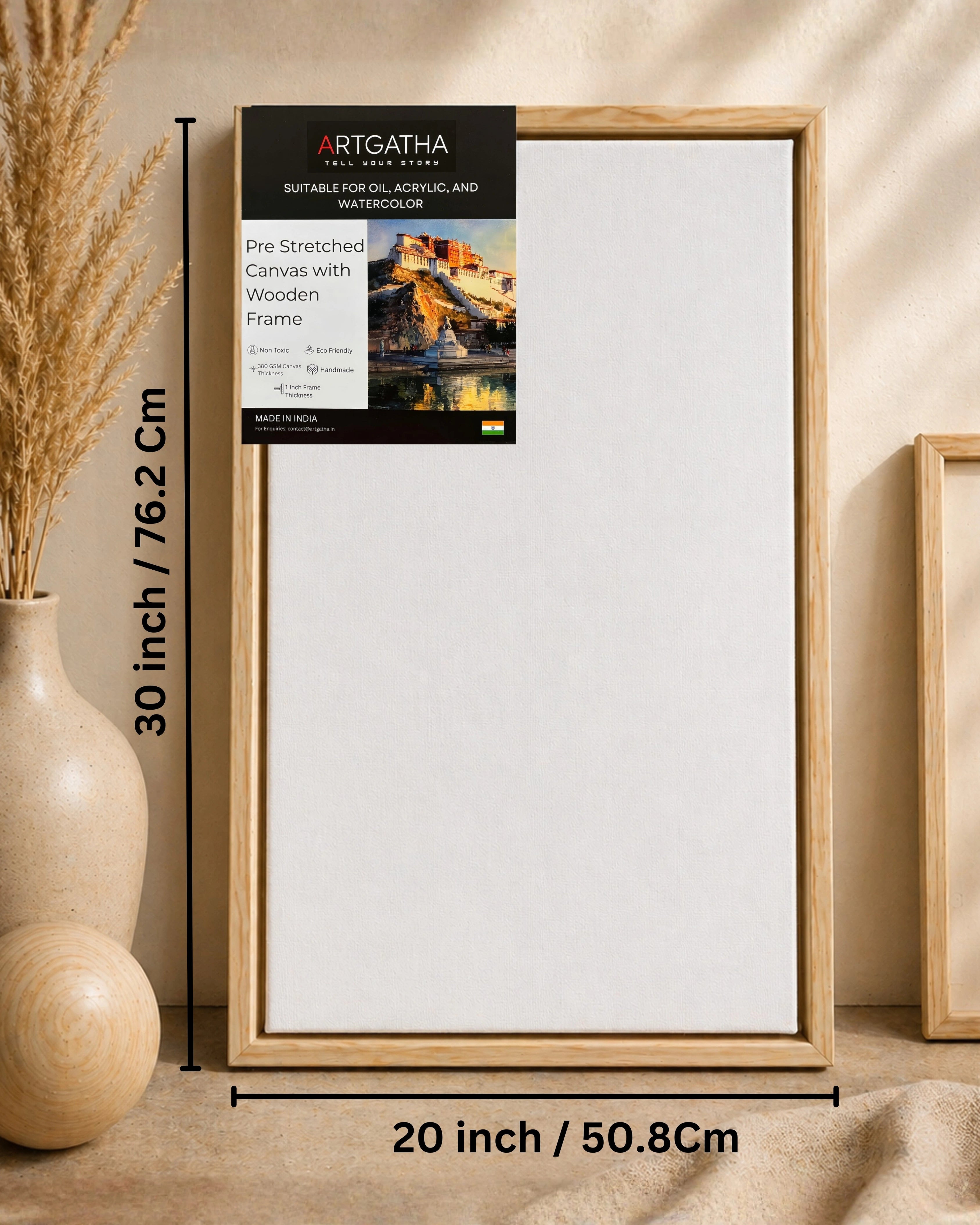 Professional Pre-Stretched Canvas with Solid Wood Floating Frame | 380 GSM (11 Oz), 100% Cotton, Artist Grade | Multiple Sizes