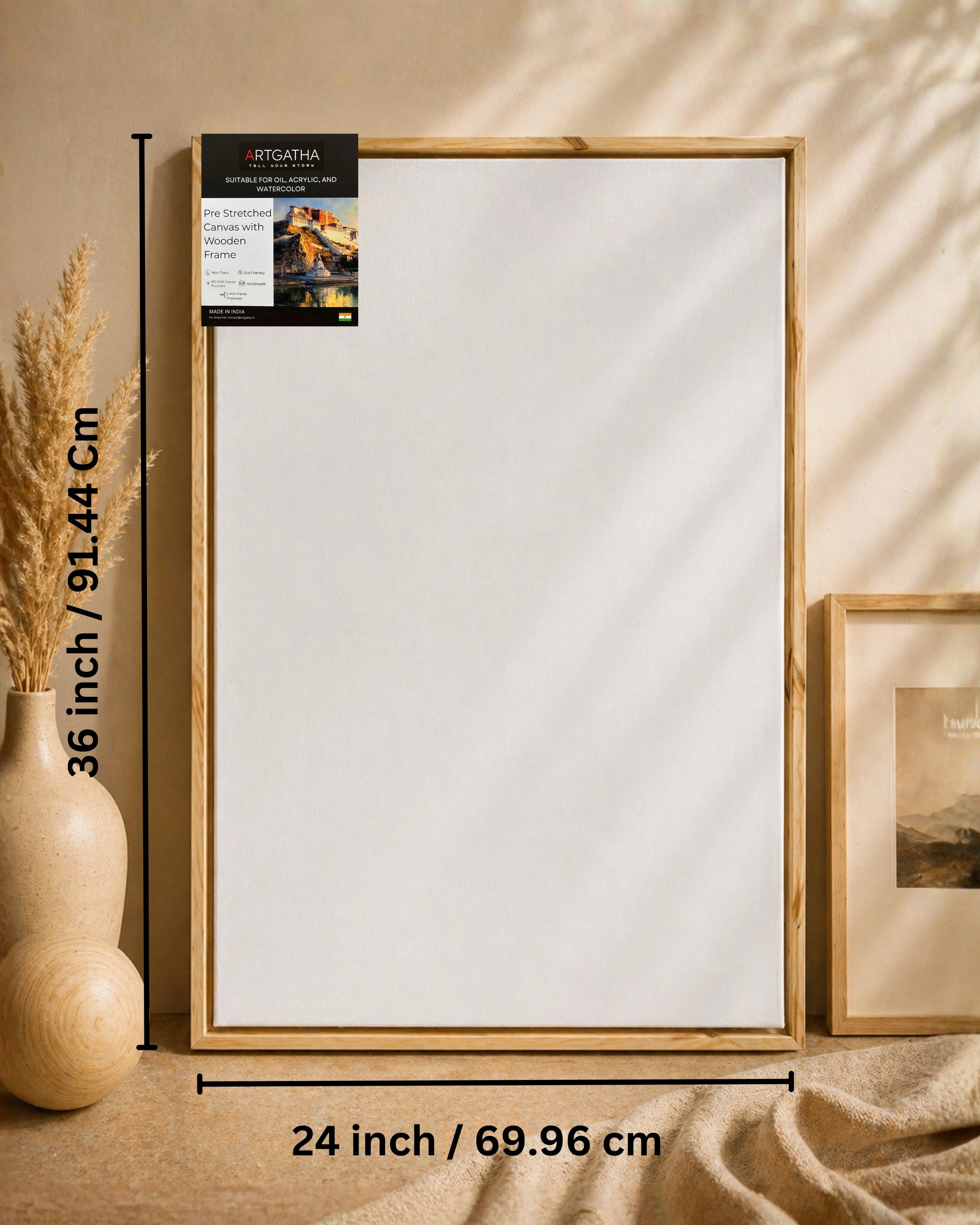 Professional Pre-Stretched Canvas with Solid Wood Floating Frame | 380 GSM (11 Oz), 100% Cotton, Artist Grade | Multiple Sizes