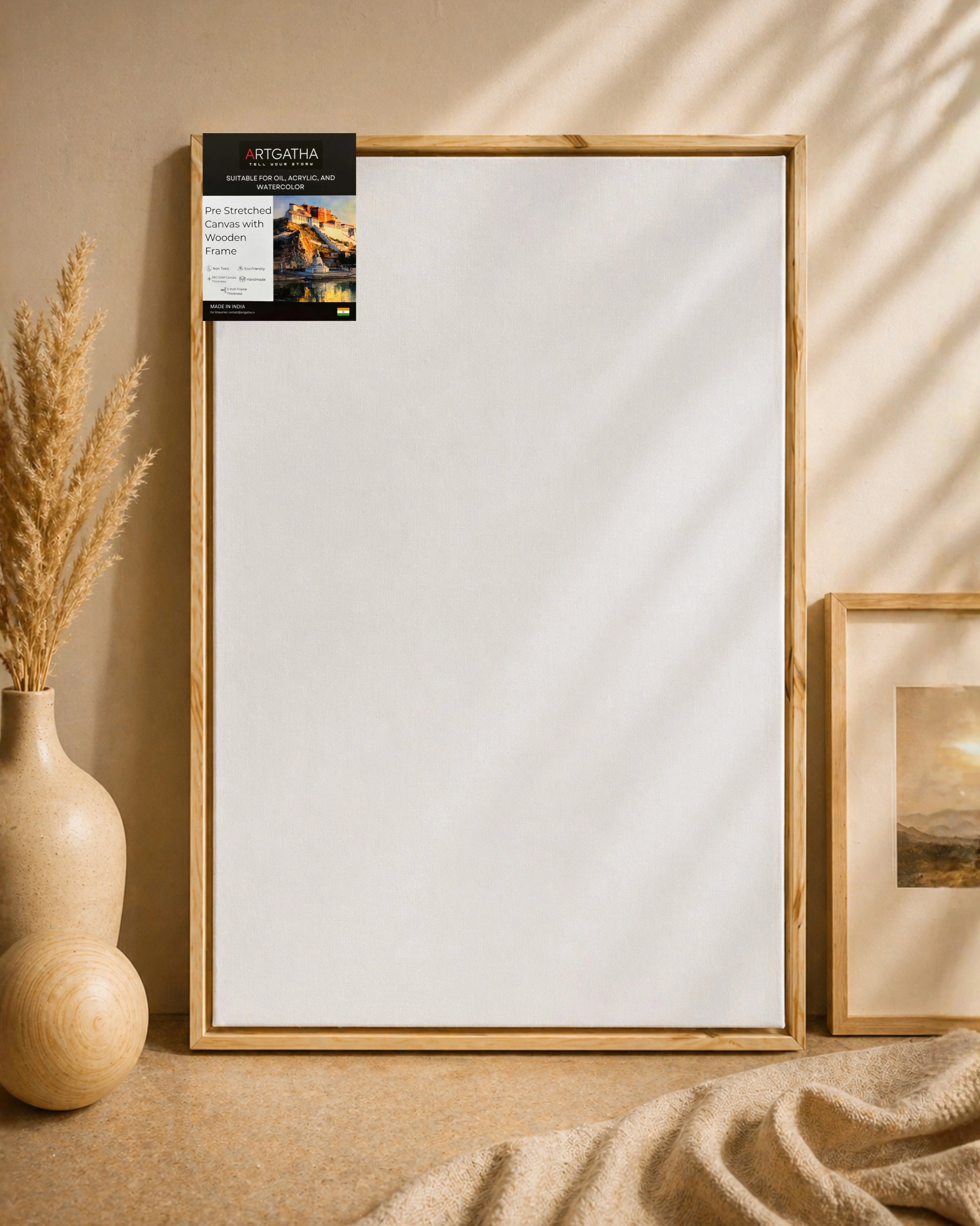 Professional Pre-Stretched Canvas with Solid Wood Floating Frame | 380 GSM (11 Oz), 100% Cotton, Artist Grade | Multiple Sizes