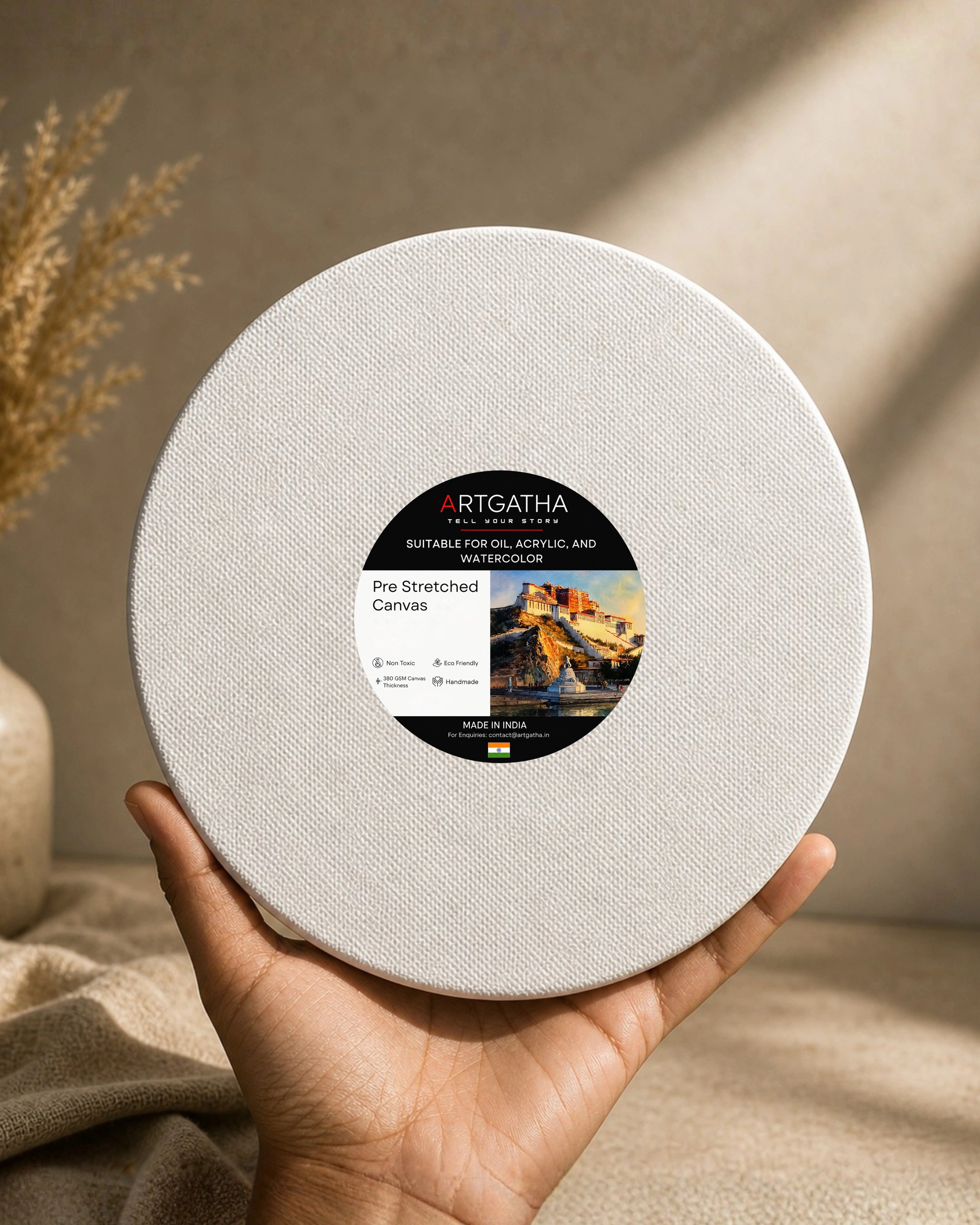 Round Professional Pre Stretched Canvas 380 GSM (11 Oz) | 100% cotton | Artist Grade | Multiple Sizes