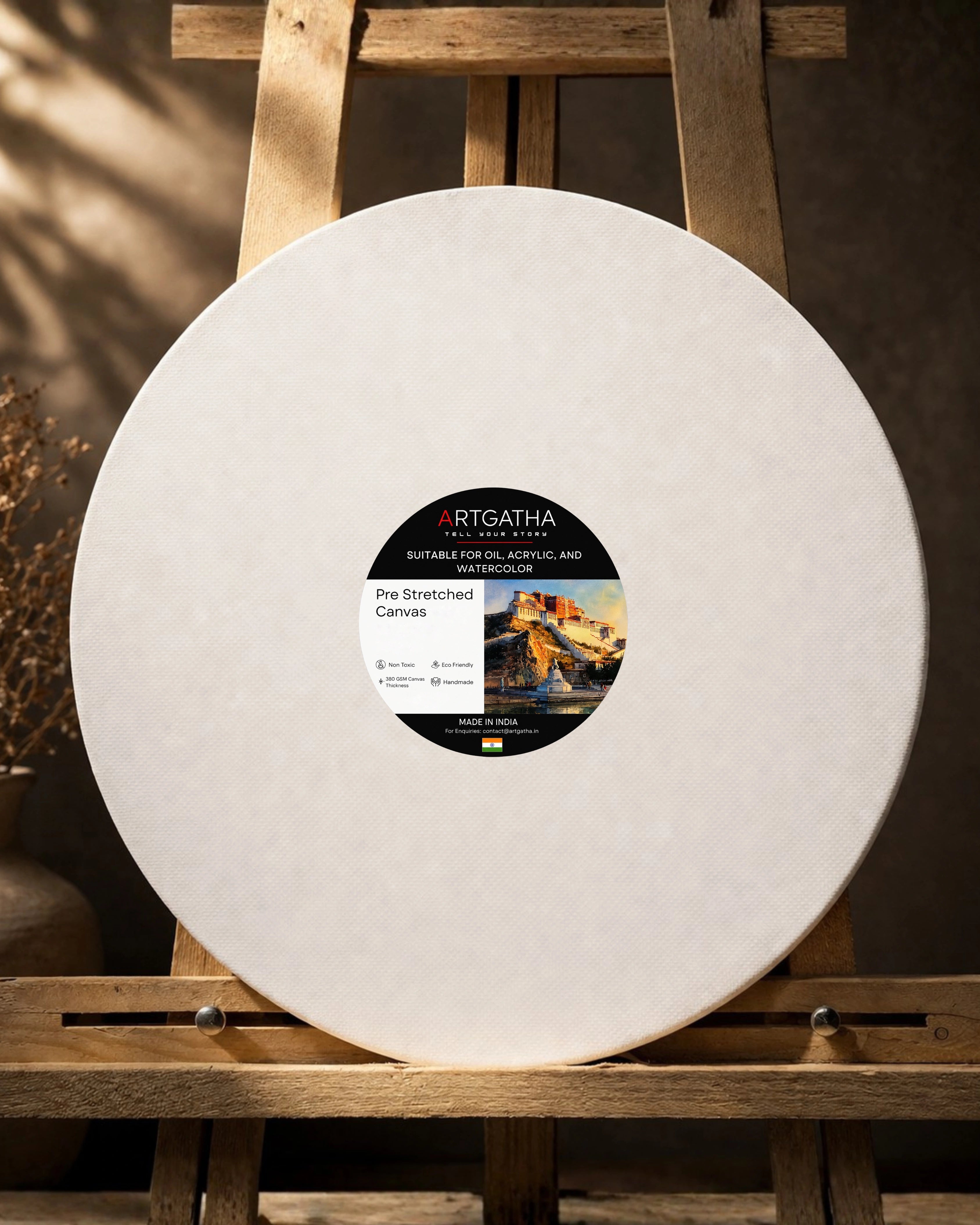Round Professional Pre Stretched Canvas 380 GSM (11 Oz) | 100% cotton | Artist Grade | Multiple Sizes