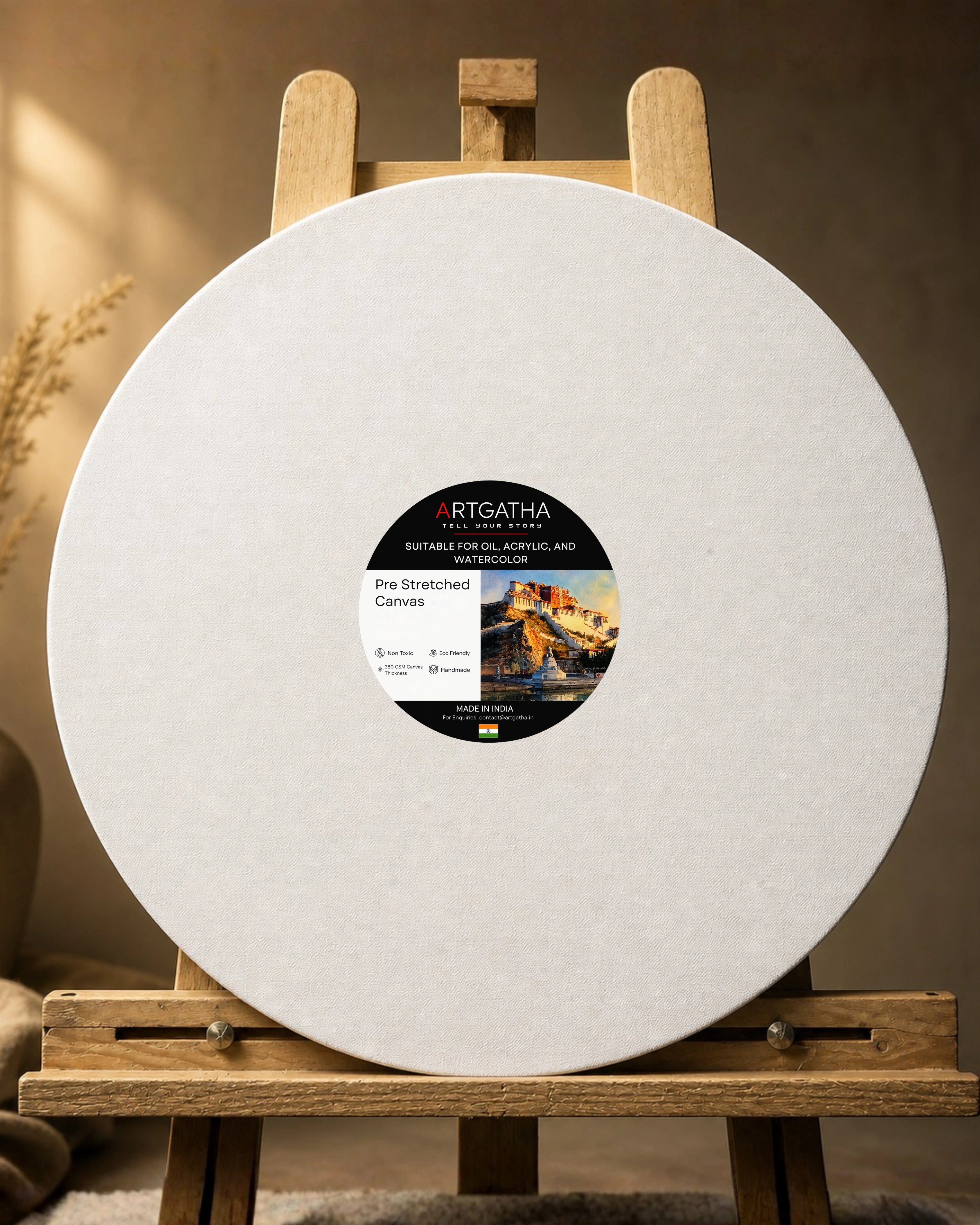 Round Professional Pre Stretched Canvas 380 GSM (11 Oz) | 100% cotton | Artist Grade | Multiple Sizes