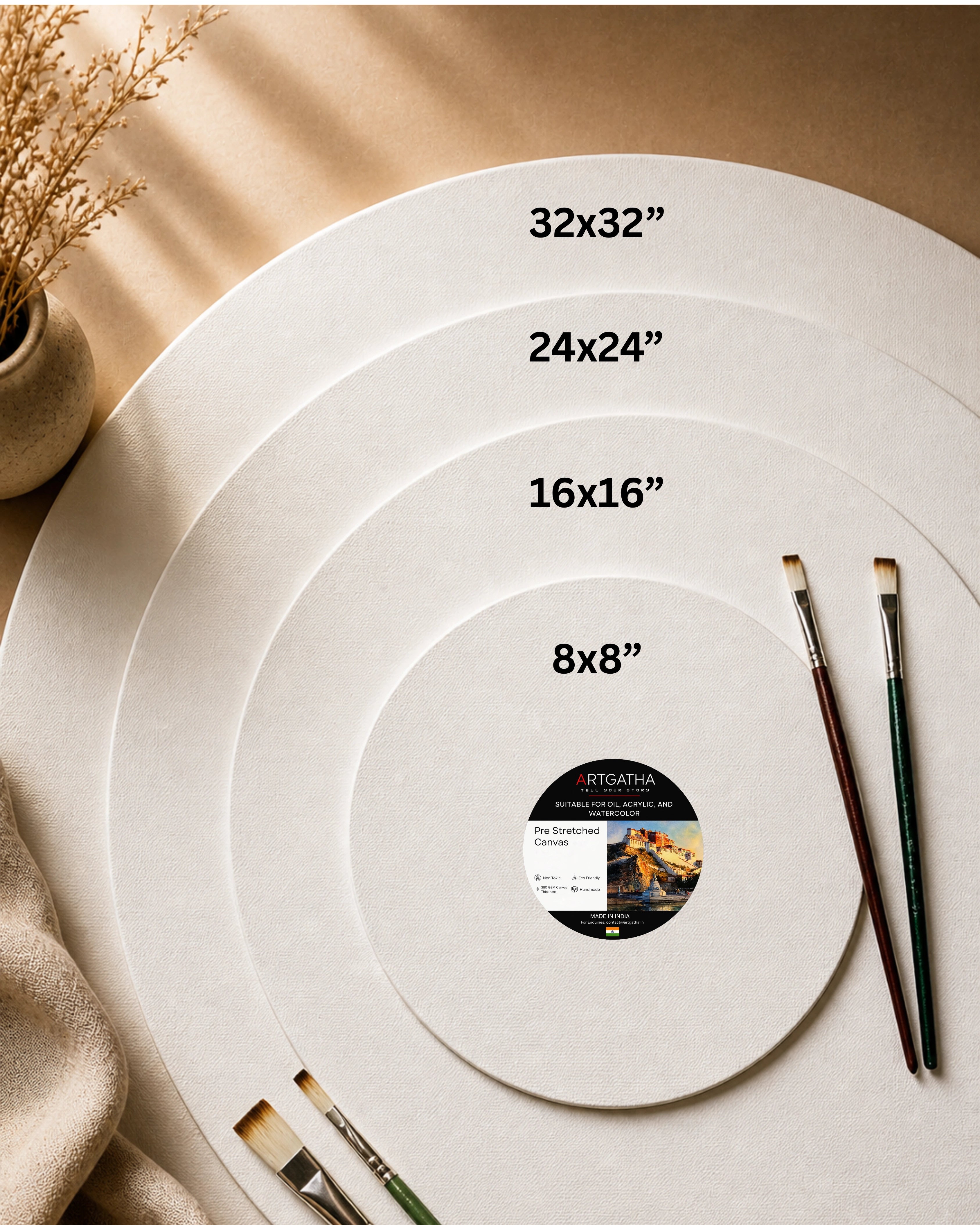 Round Professional Pre Stretched Canvas 380 GSM (11 Oz) | 100% cotton | Artist Grade | Multiple Sizes