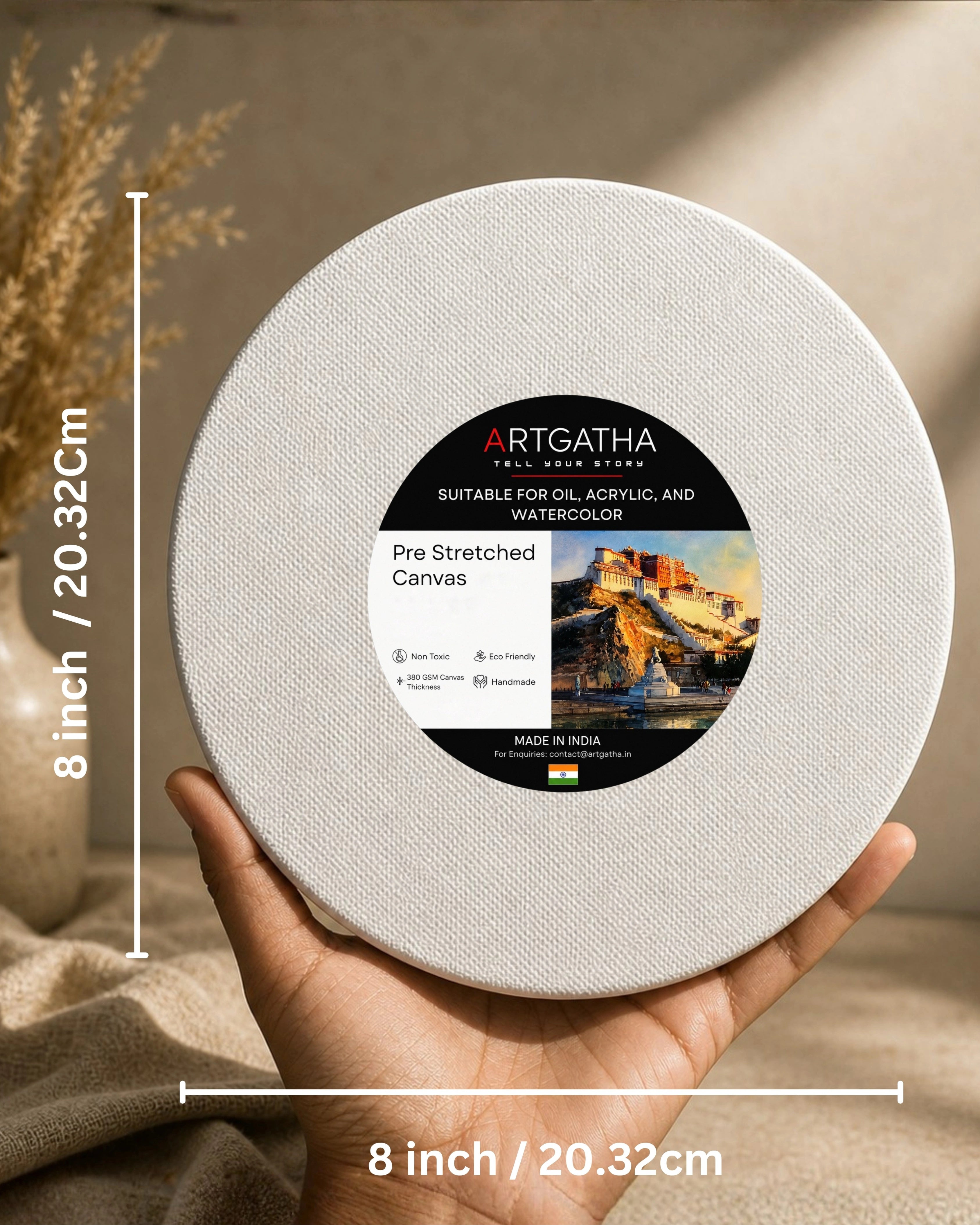 Round Professional Pre Stretched Canvas 380 GSM (11 Oz) | 100% cotton | Artist Grade | Multiple Sizes