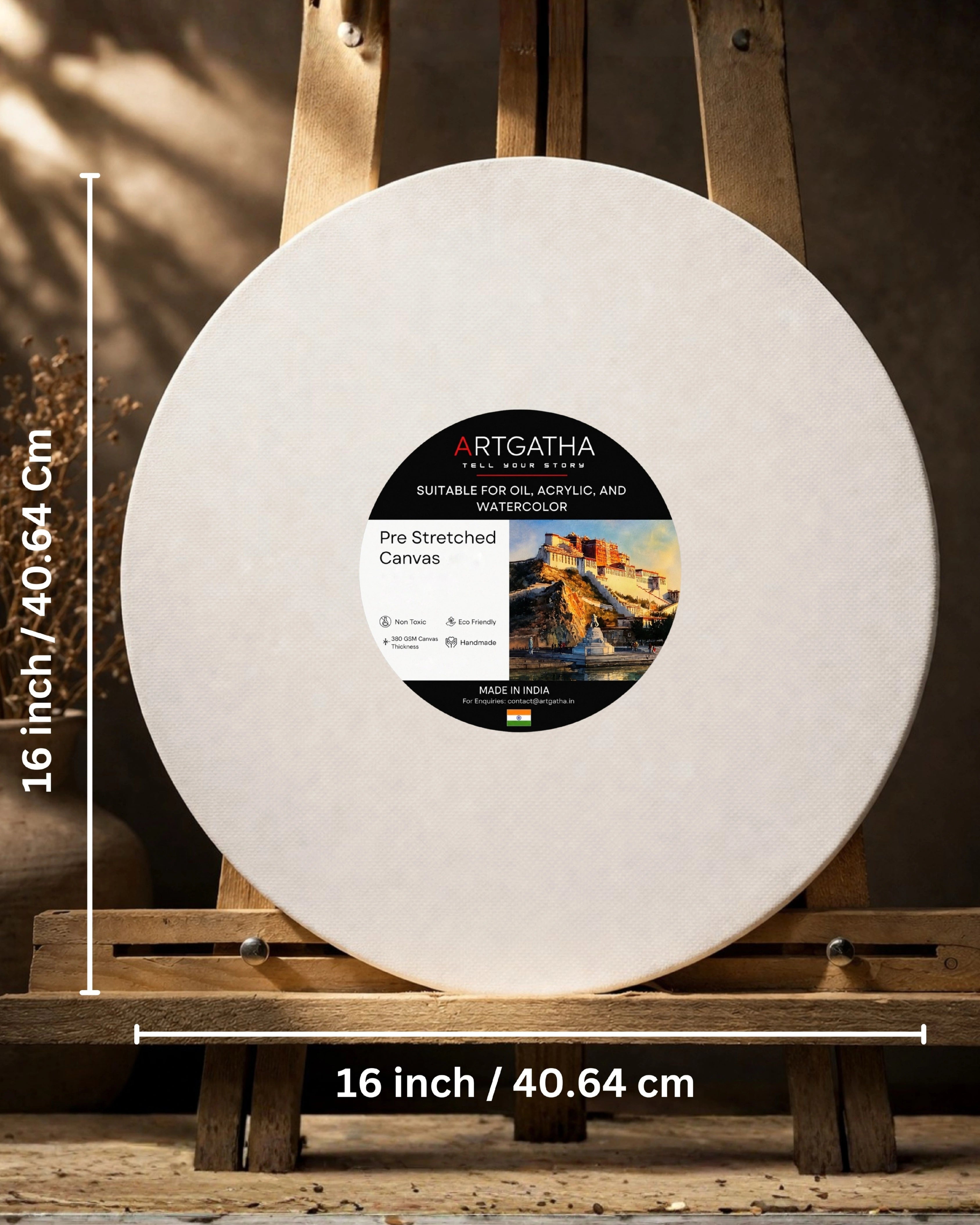 Round Professional Pre Stretched Canvas 380 GSM (11 Oz) | 100% cotton | Artist Grade | Multiple Sizes