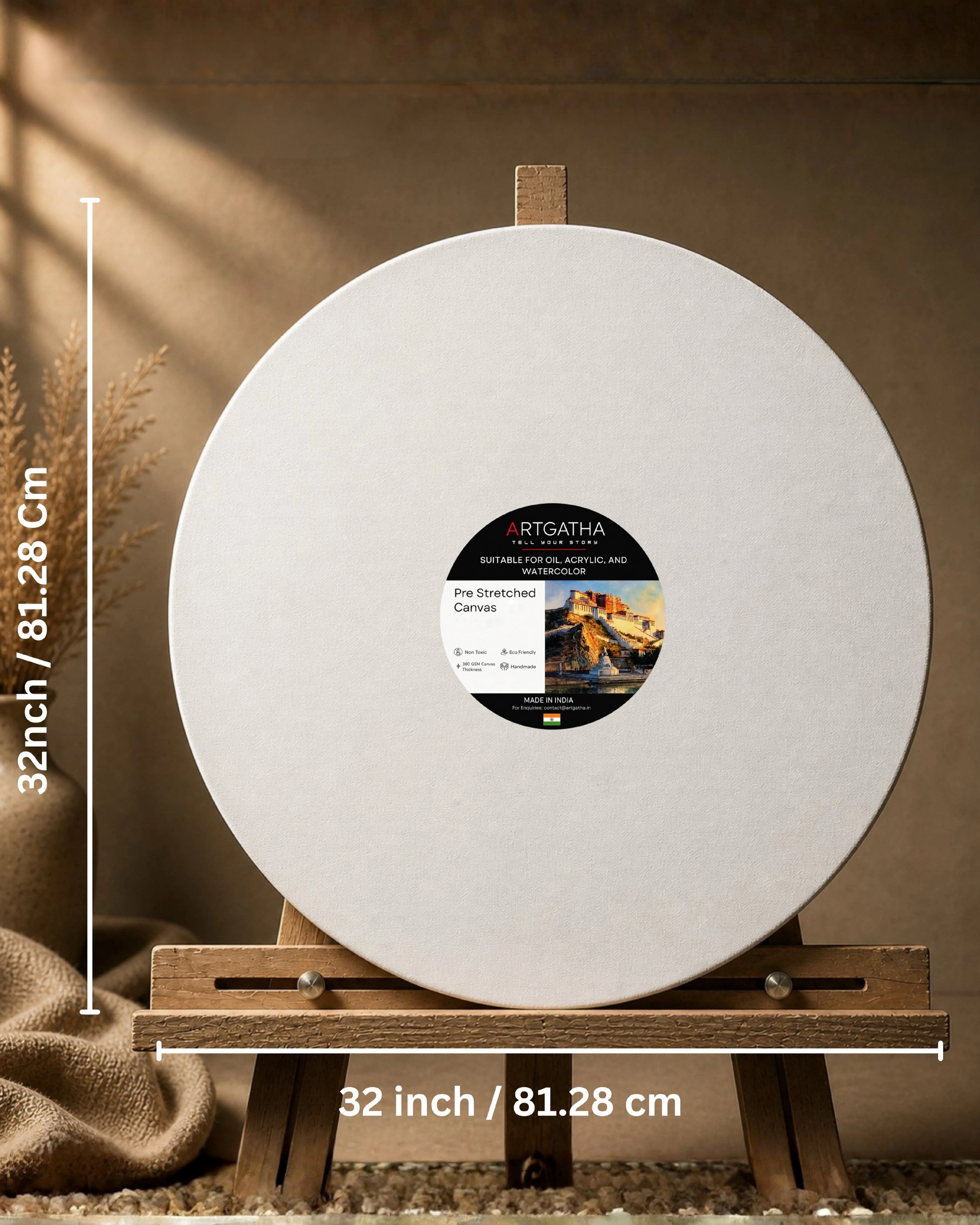 Round Professional Pre Stretched Canvas 380 GSM (11 Oz) | 100% cotton | Artist Grade | Multiple Sizes