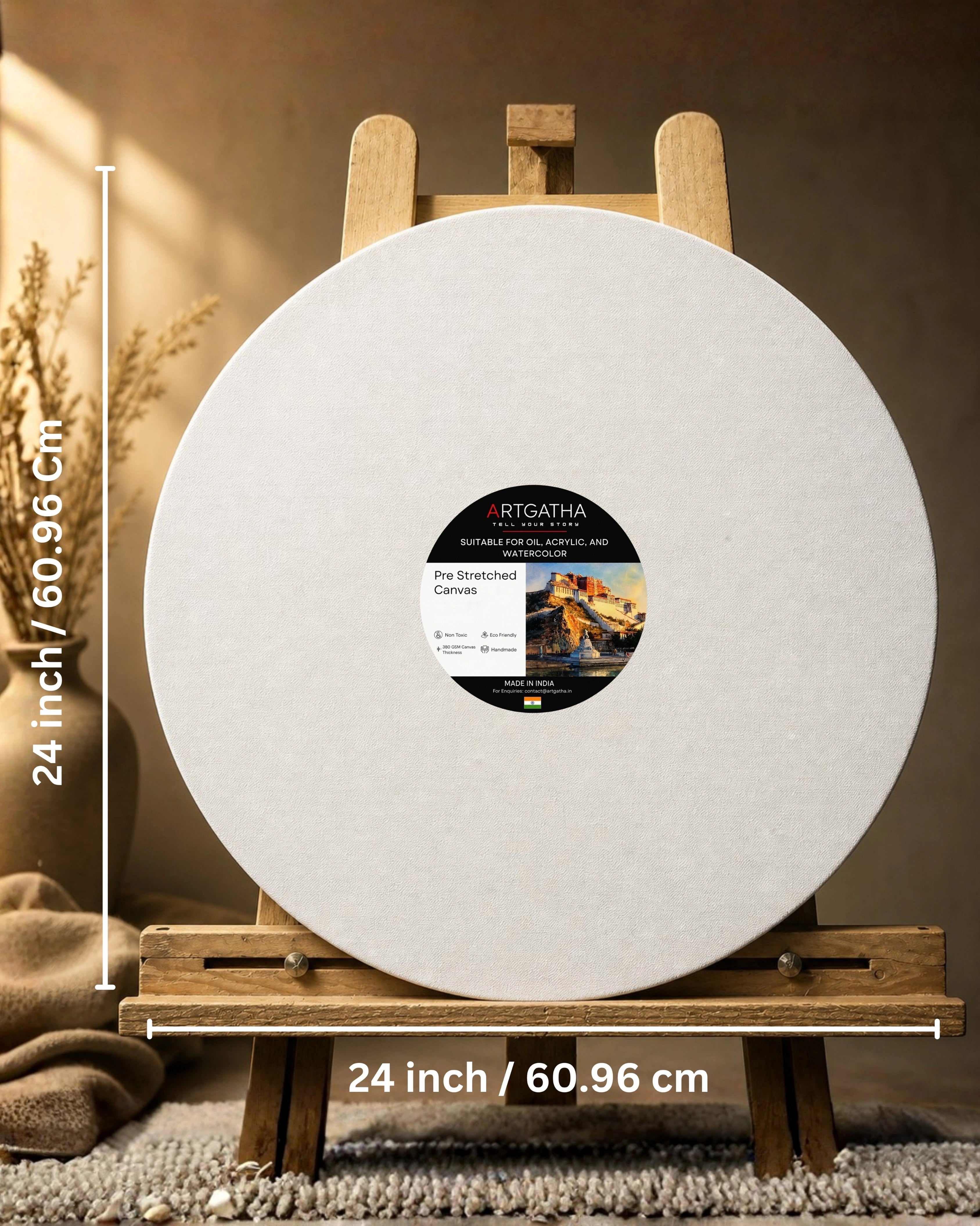 Round Professional Pre Stretched Canvas 380 GSM (11 Oz) | 100% cotton | Artist Grade | Multiple Sizes