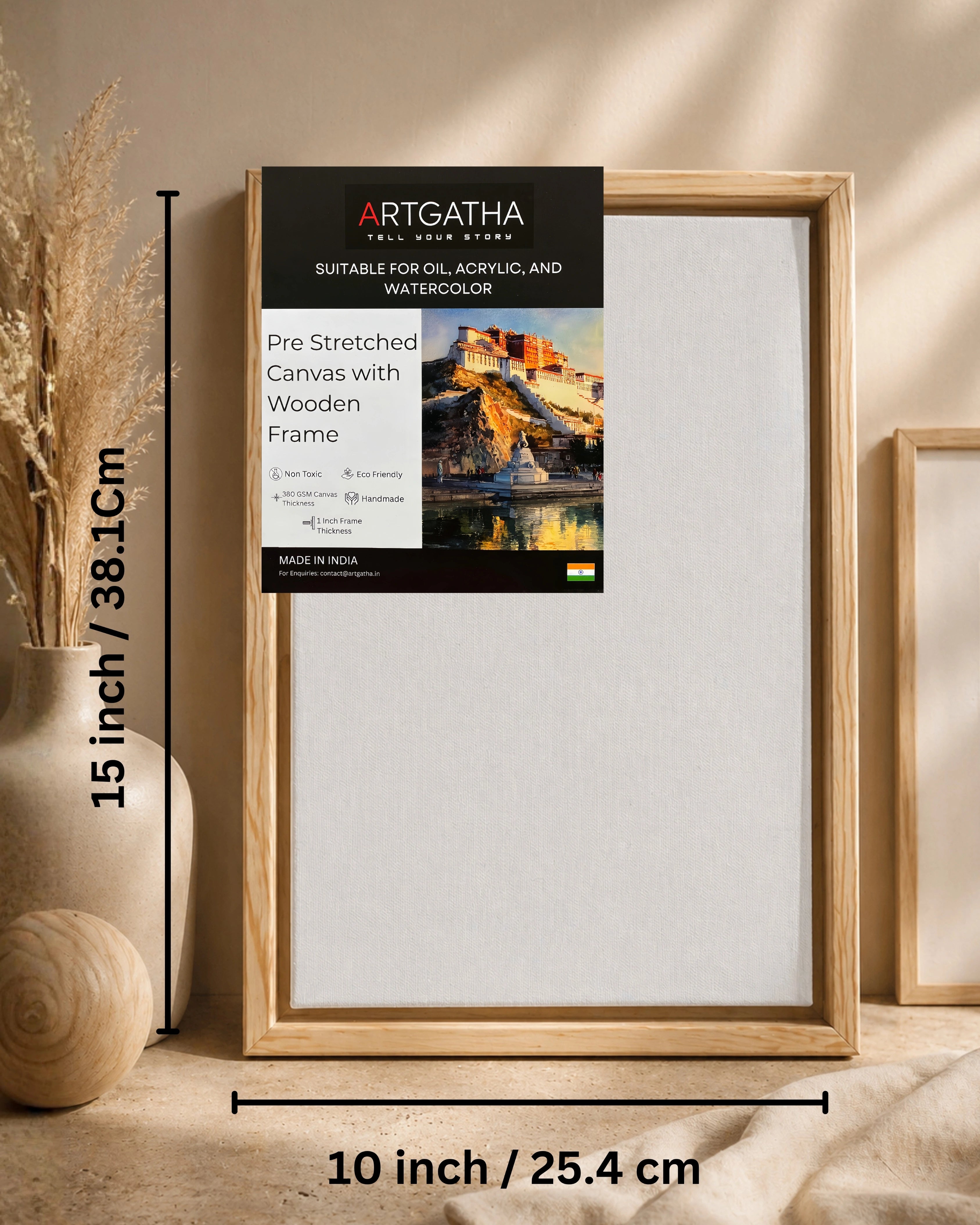 Professional Pre-Stretched Canvas with Solid Wood Floating Frame | 380 GSM (11 Oz), 100% Cotton, Artist Grade | Multiple Sizes