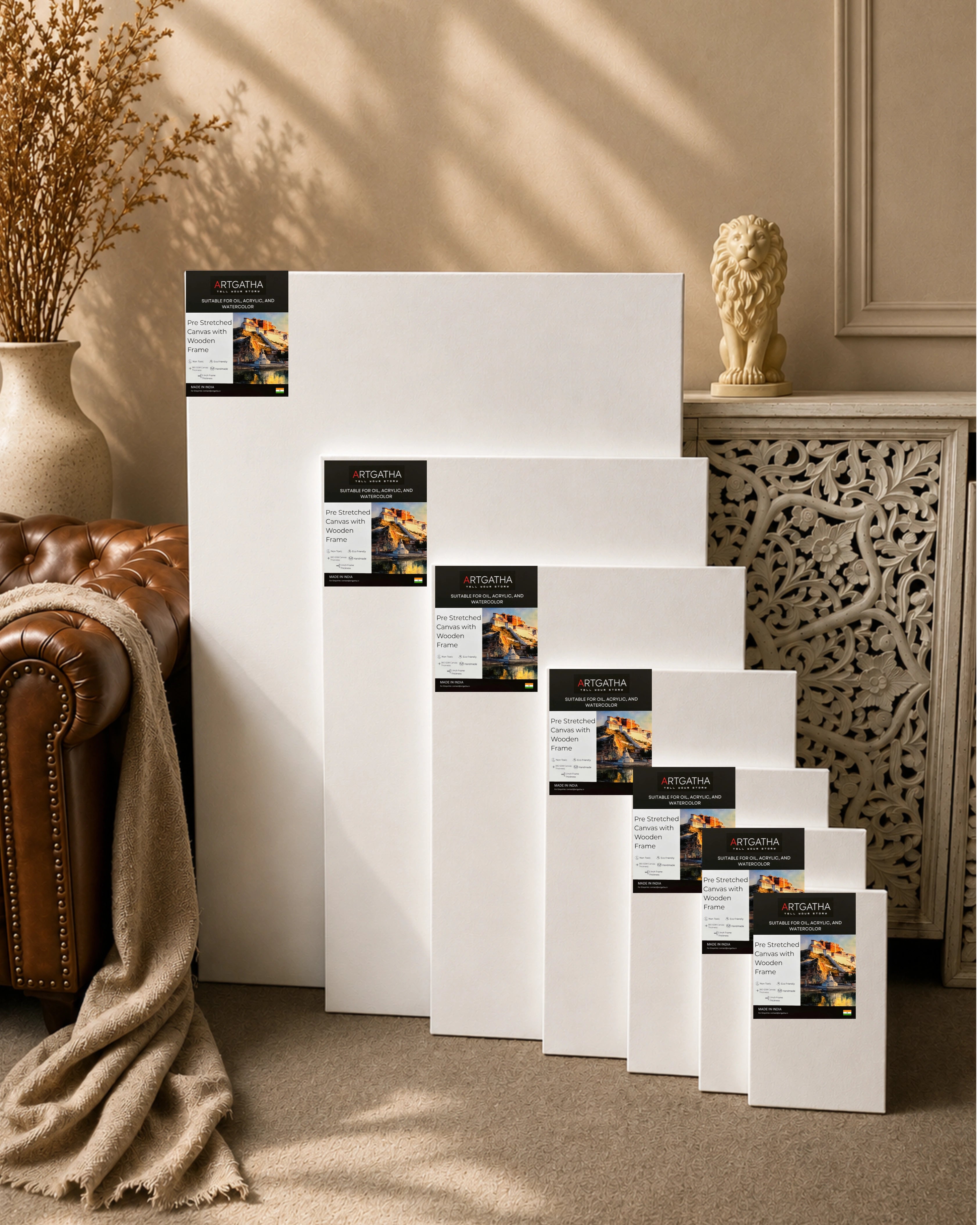 Professional Pre Stretched Canvas 380 GSM (11 Oz) | 100% cotton | Artist Grade | Multiple Sizes