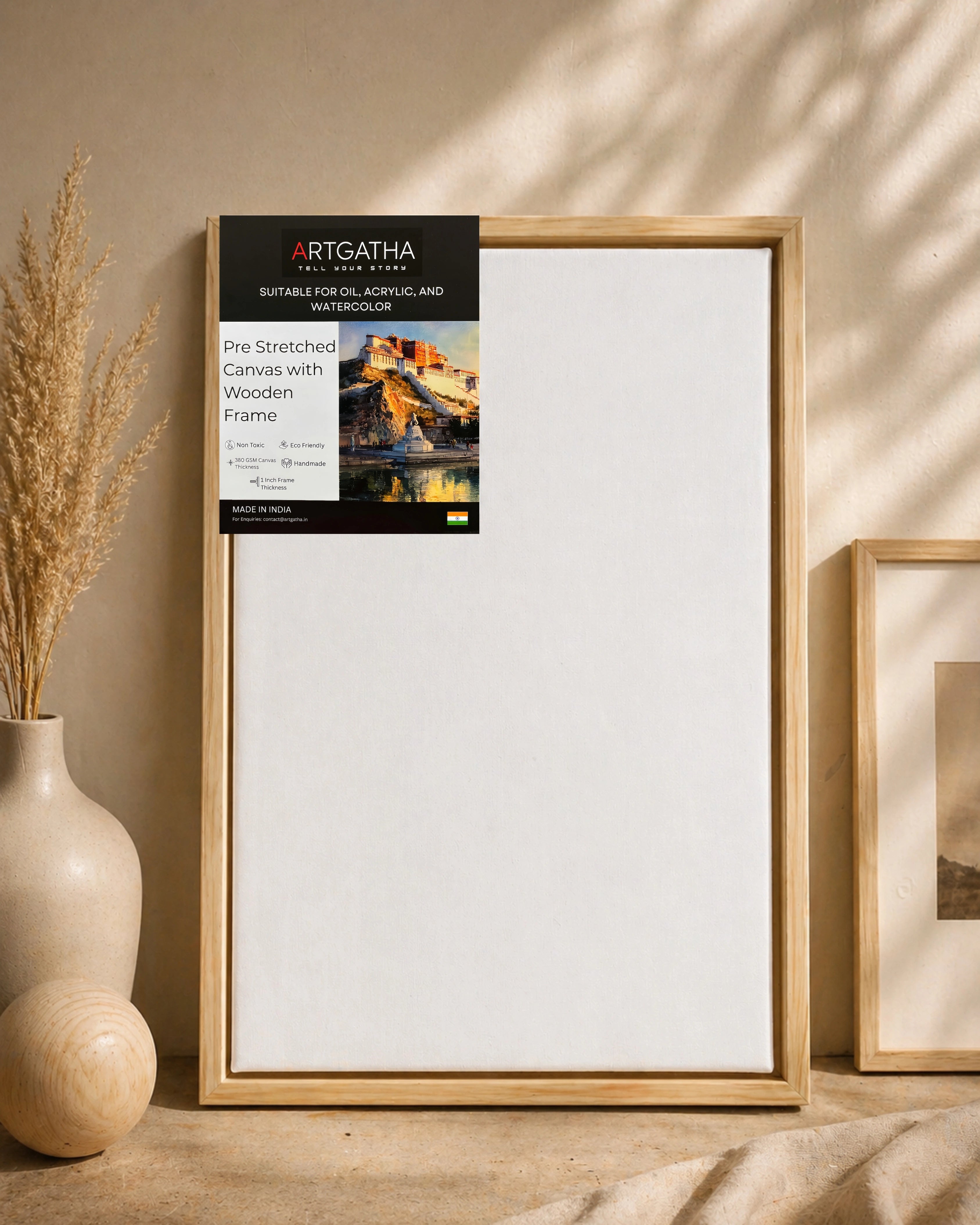 Professional Pre-Stretched Canvas with Solid Wood Floating Frame | 380 GSM (11 Oz), 100% Cotton, Artist Grade | Multiple Sizes
