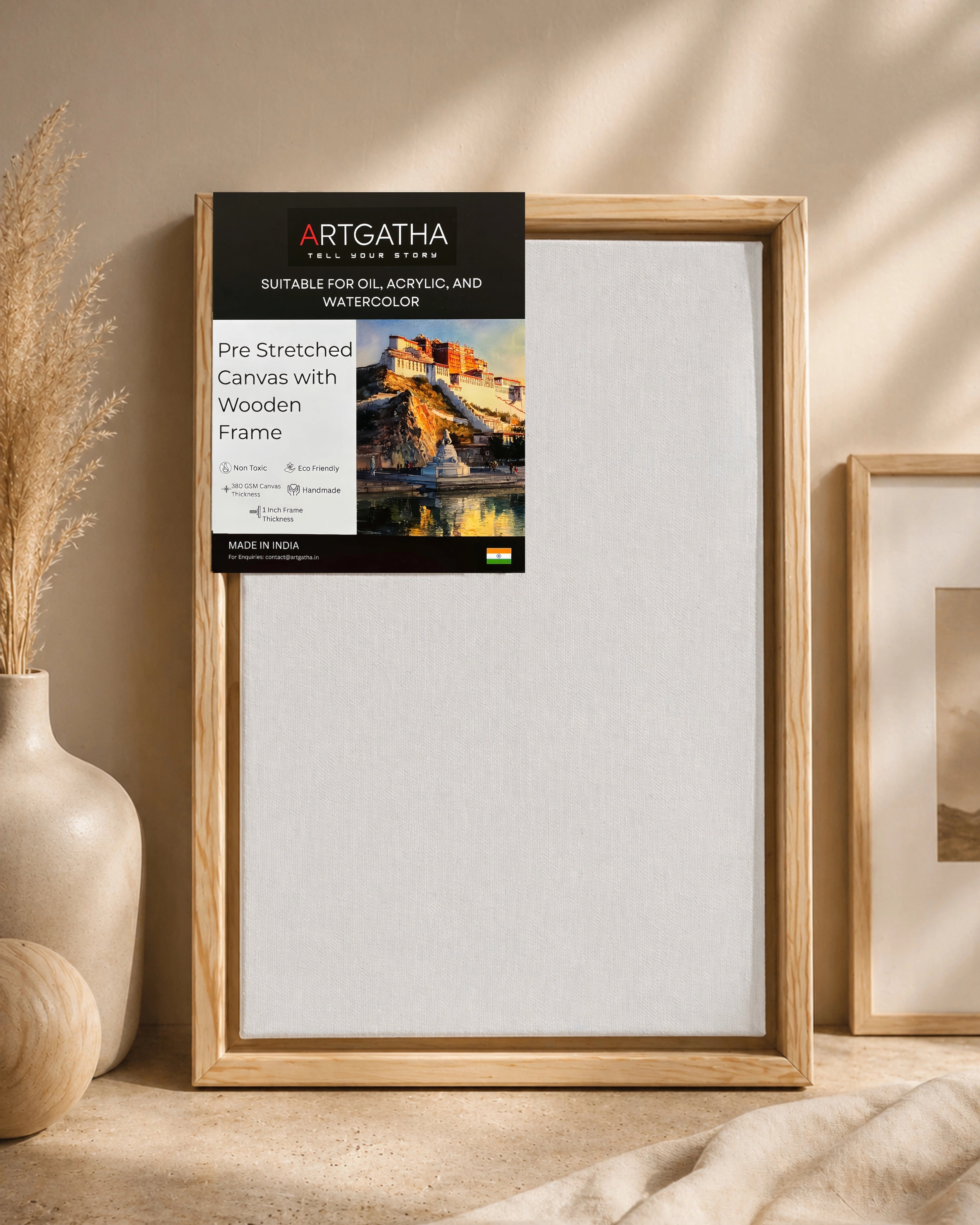Professional Pre-Stretched Canvas with Solid Wood Floating Frame | 380 GSM (11 Oz), 100% Cotton, Artist Grade | Multiple Sizes