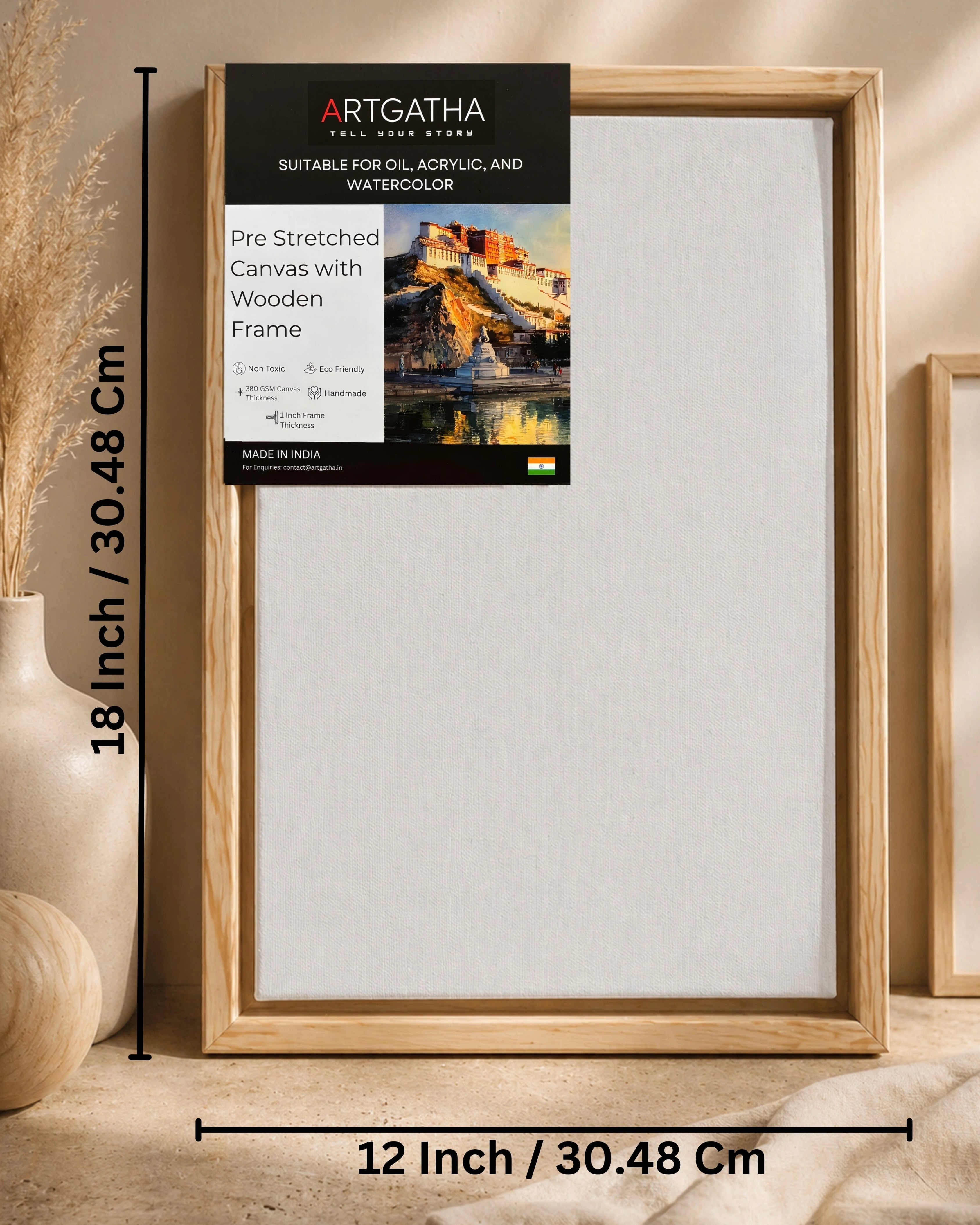 Professional Pre-Stretched Canvas with Solid Wood Floating Frame | 380 GSM (11 Oz), 100% Cotton, Artist Grade | Multiple Sizes