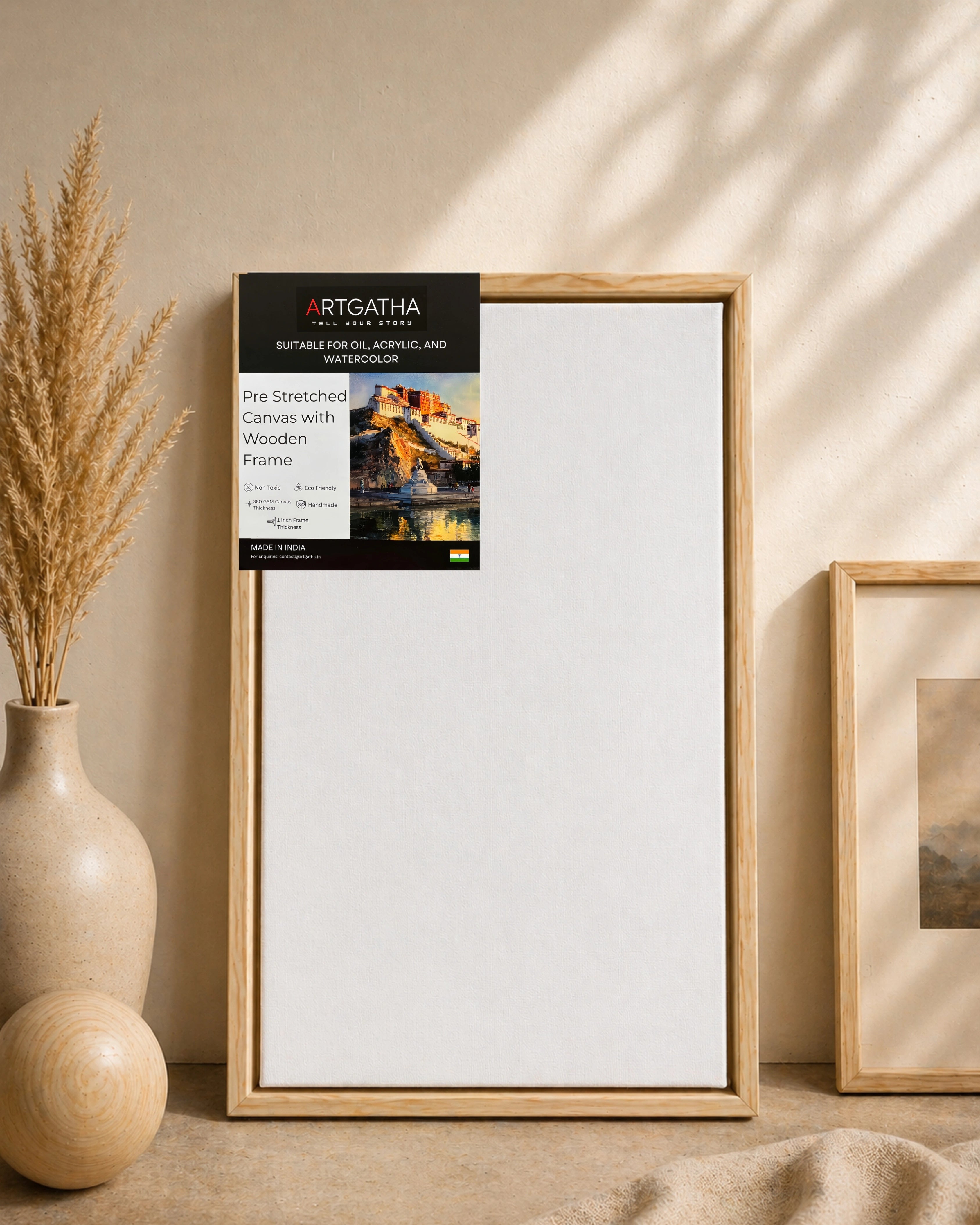 Professional Pre-Stretched Canvas with Solid Wood Floating Frame | 380 GSM (11 Oz), 100% Cotton, Artist Grade | Multiple Sizes