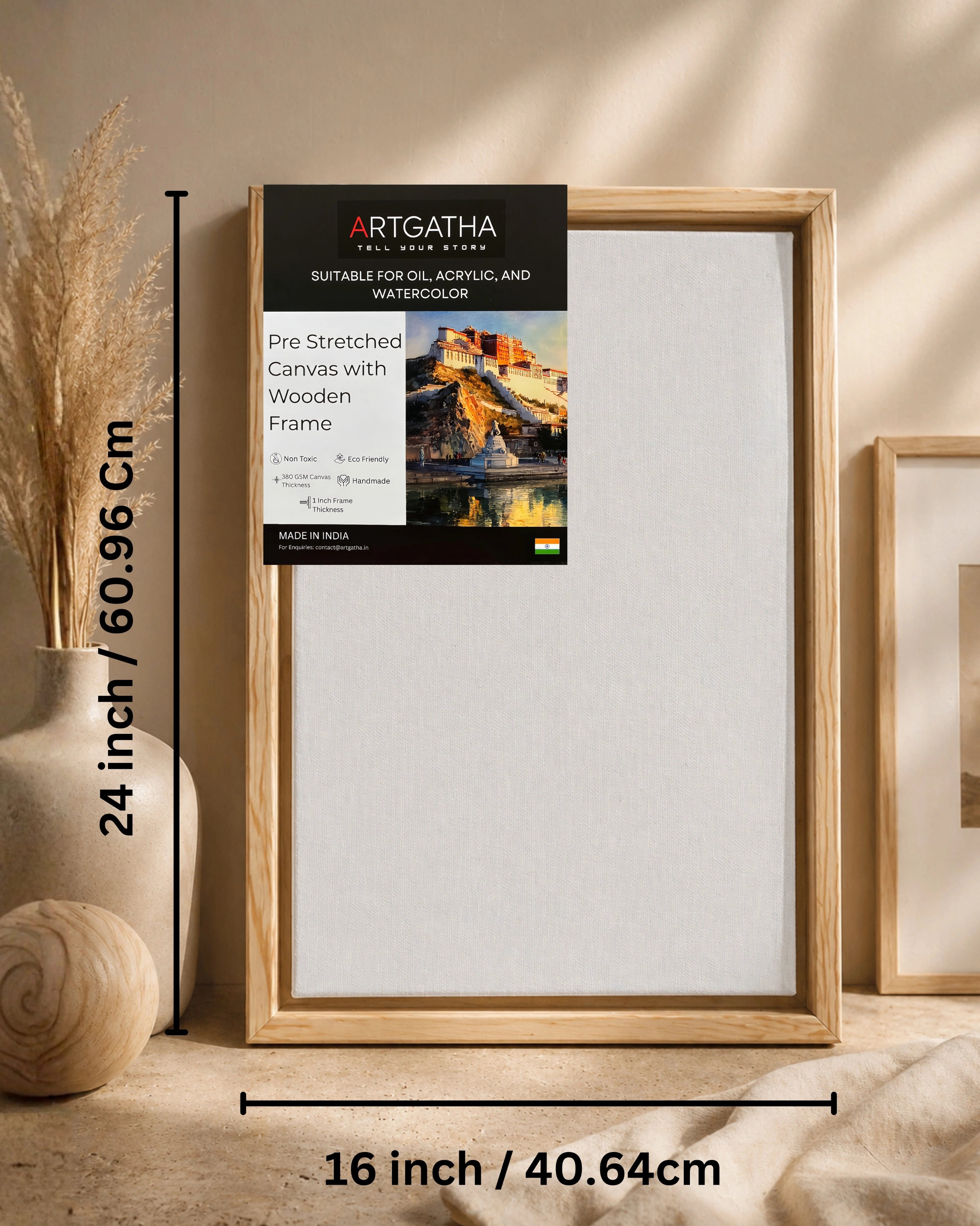 Professional Pre-Stretched Canvas with Solid Wood Floating Frame | 380 GSM (11 Oz), 100% Cotton, Artist Grade | Multiple Sizes