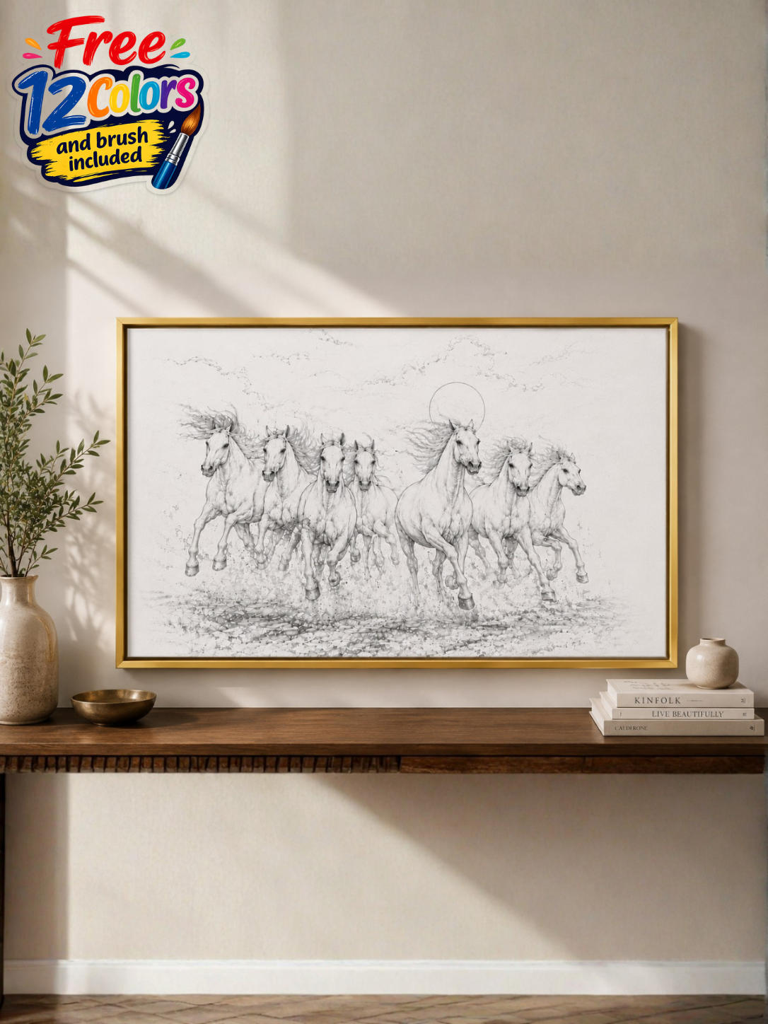 7 White Horses in Modern Abstract Canvas Kit.