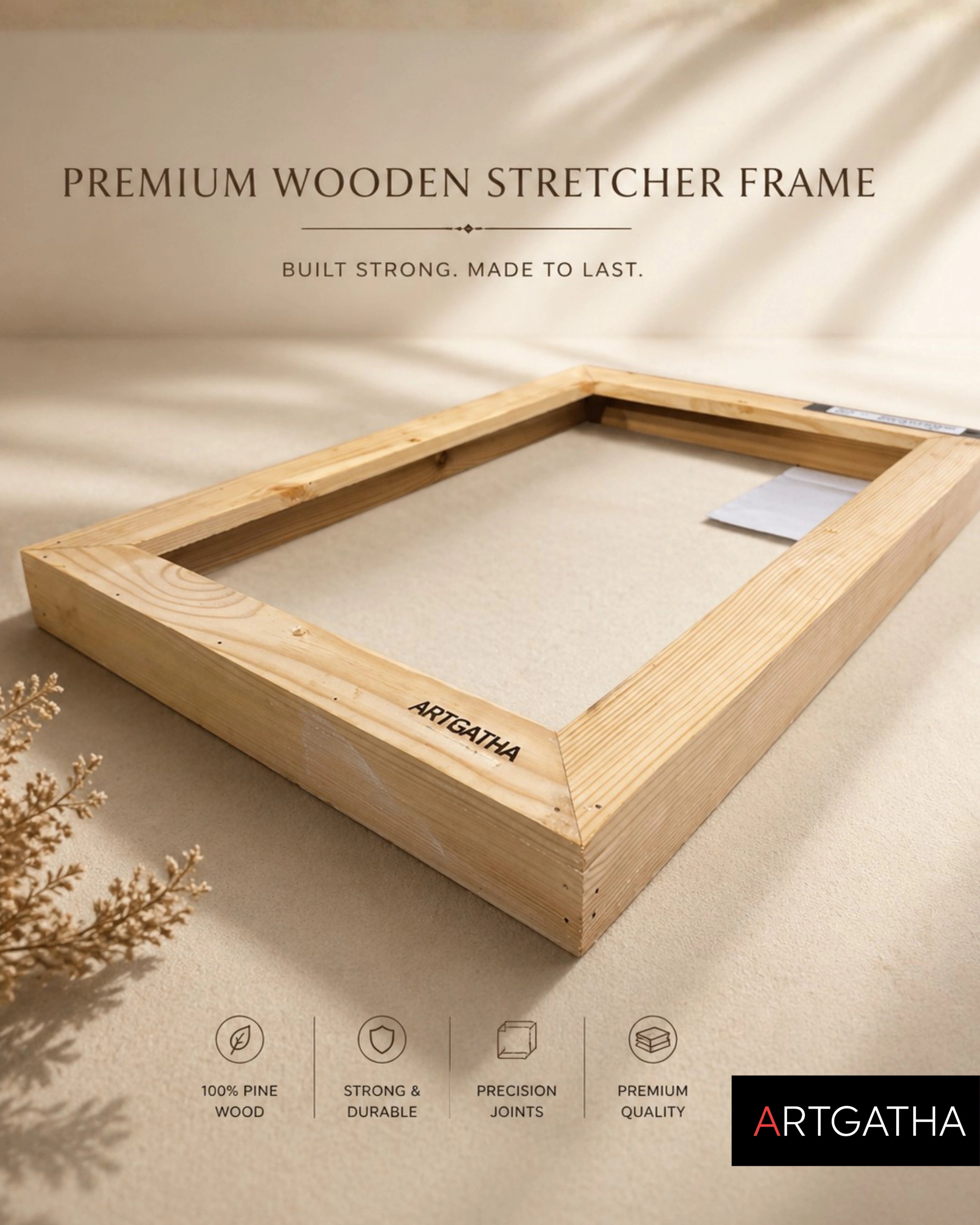 Professional Pre-Stretched Canvas with Solid Wood Floating Frame | 380 GSM (11 Oz), 100% Cotton, Artist Grade | Multiple Sizes