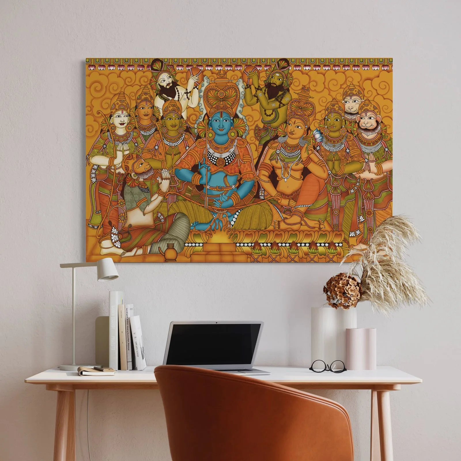 Shree Ram Darbar Kerala Mural Pre-Drawn Canvas Painting for Coloring | 12 Free Colors & Brush Included