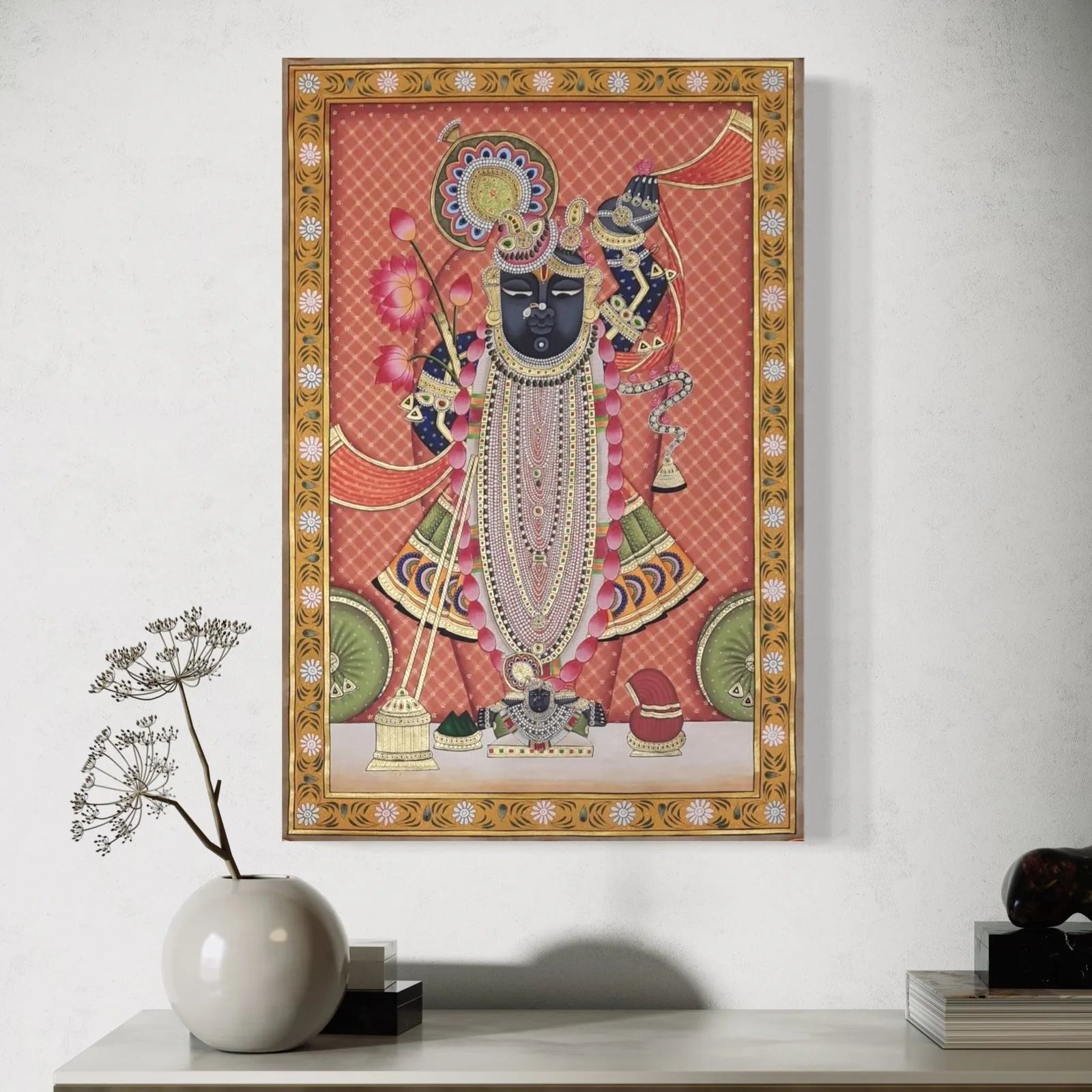 Swaroop Shreenath Ji Pichwai Pre-Drawn Canvas Painting for Coloring | 12 Free Colors & Brush Included