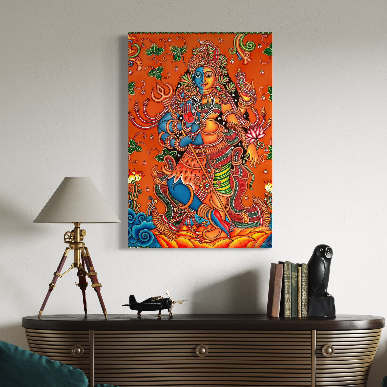 Ardhanarishvara Kerala Mural Pre-Drawn Canvas Painting for Coloring | 12 Free Colors & Brush Included