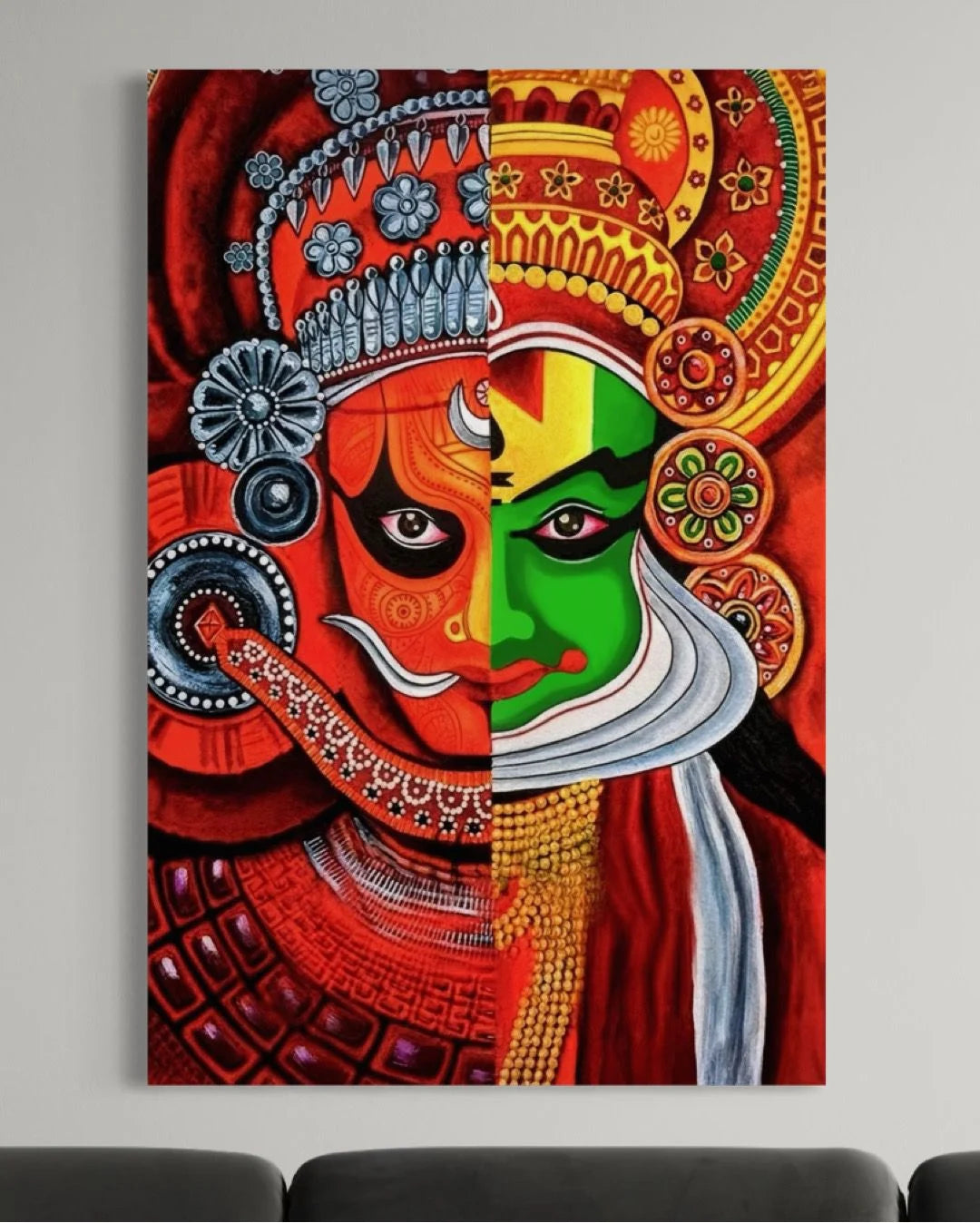 Kathakali classical Indian dance-drama Kerala Mural Pre-Drawn Canvas Painting for Coloring | 12 Free Colors & Brush Included