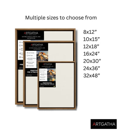 Professional Pre-Stretched Canvas with Solid Wood Floating Frame | 380 GSM (11 Oz), 100% Cotton, Artist Grade | Multiple Sizes