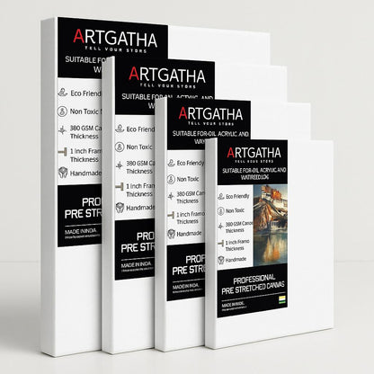 Professional Pre Stretched Canvas 380 GSM (11 Oz) | 100% cotton | Artist Grade | Multiple Sizes