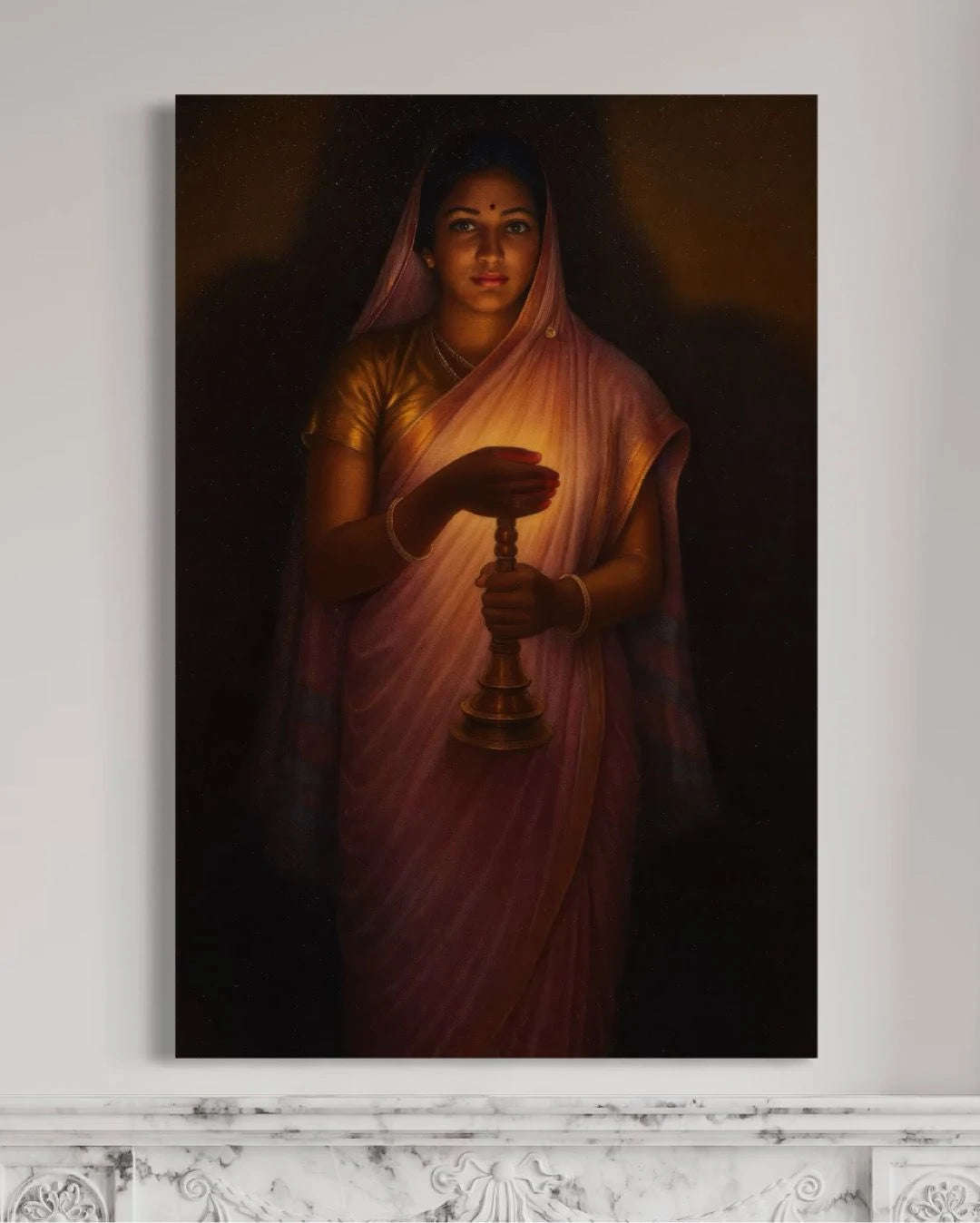 Glow of Hope | Lady with the Lamp by Raja Ravi Varma Pre-Drawn Canvas Painting for Coloring | 12 Free Colors & Brush Included