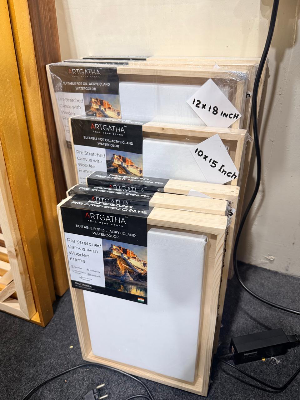 Professional Pre-Stretched Canvas with Solid Wood Floating Frame | 380 GSM (11 Oz), 100% Cotton, Artist Grade | Multiple Sizes