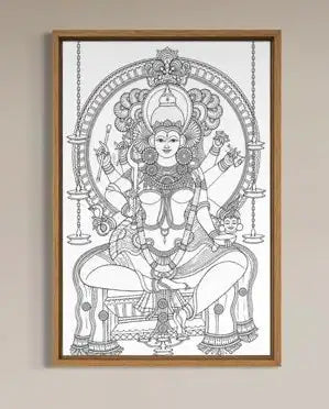 Thirumandhamkunnu Bhagavathy Kerala Mural Pre-Drawn Canvas Painting for Coloring | 12 Free Colors & Brush Included