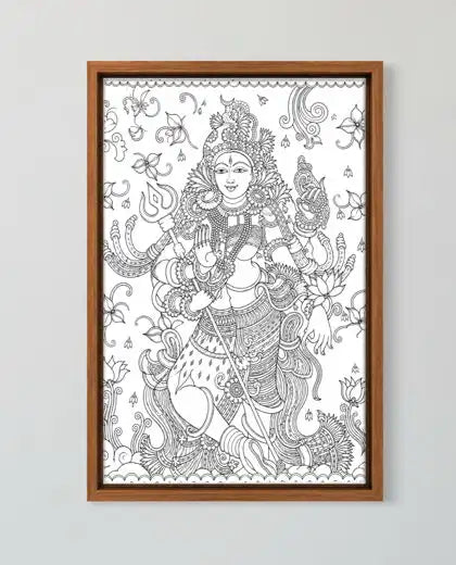 Ardhanarishvara Kerala Mural Pre-Drawn Canvas Painting for Coloring | 12 Free Colors & Brush Included