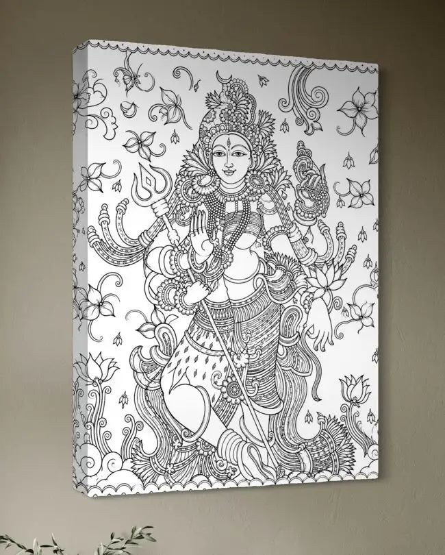 Ardhanarishvara Kerala Mural Pre-Drawn Canvas Painting for Coloring | 12 Free Colors & Brush Included