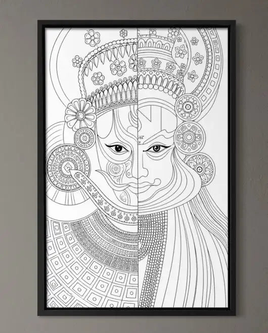 Kathakali classical Indian dance-drama Kerala Mural Pre-Drawn Canvas Painting for Coloring | 12 Free Colors & Brush Included
