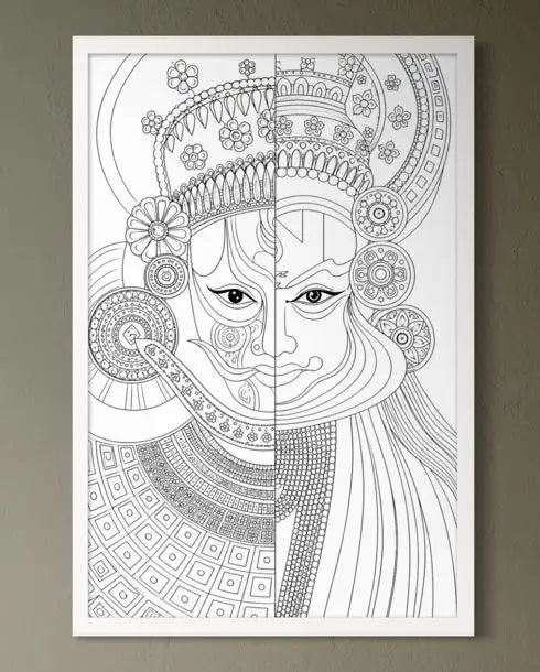 Kathakali classical Indian dance-drama Kerala Mural Pre-Drawn Canvas Painting for Coloring | 12 Free Colors & Brush Included