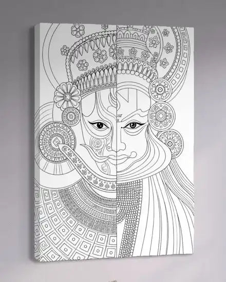 Kathakali classical Indian dance-drama Kerala Mural Pre-Drawn Canvas Painting for Coloring | 12 Free Colors & Brush Included