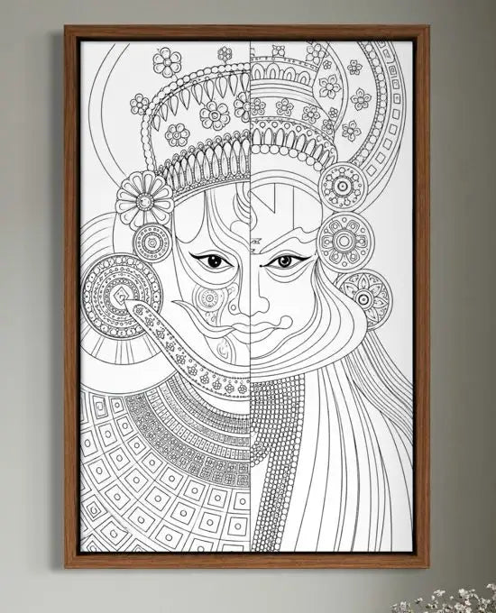 Kathakali classical Indian dance-drama Kerala Mural Pre-Drawn Canvas Painting for Coloring | 12 Free Colors & Brush Included