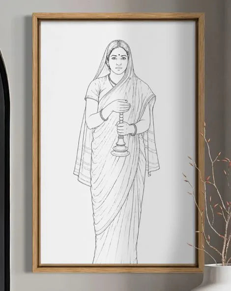 Glow of Hope | Lady with the Lamp by Raja Ravi Varma Pre-Drawn Canvas Painting for Coloring | 12 Free Colors & Brush Included