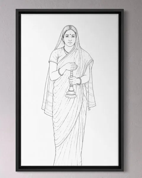 Glow of Hope | Lady with the Lamp by Raja Ravi Varma Pre-Drawn Canvas Painting for Coloring | 12 Free Colors & Brush Included