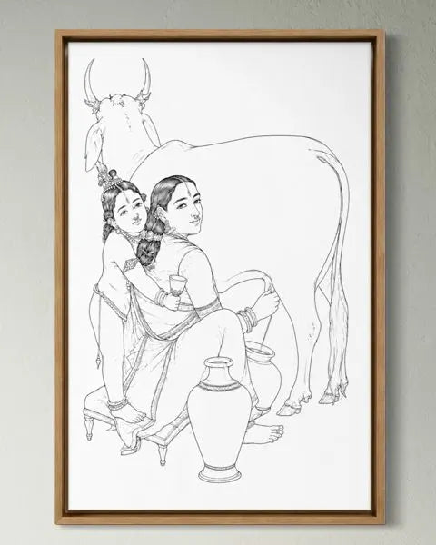Yashoda and Krishna by Raja Ravi Varma Pre-Drawn Canvas Painting for Coloring | 12 Free Colors & Brush Included