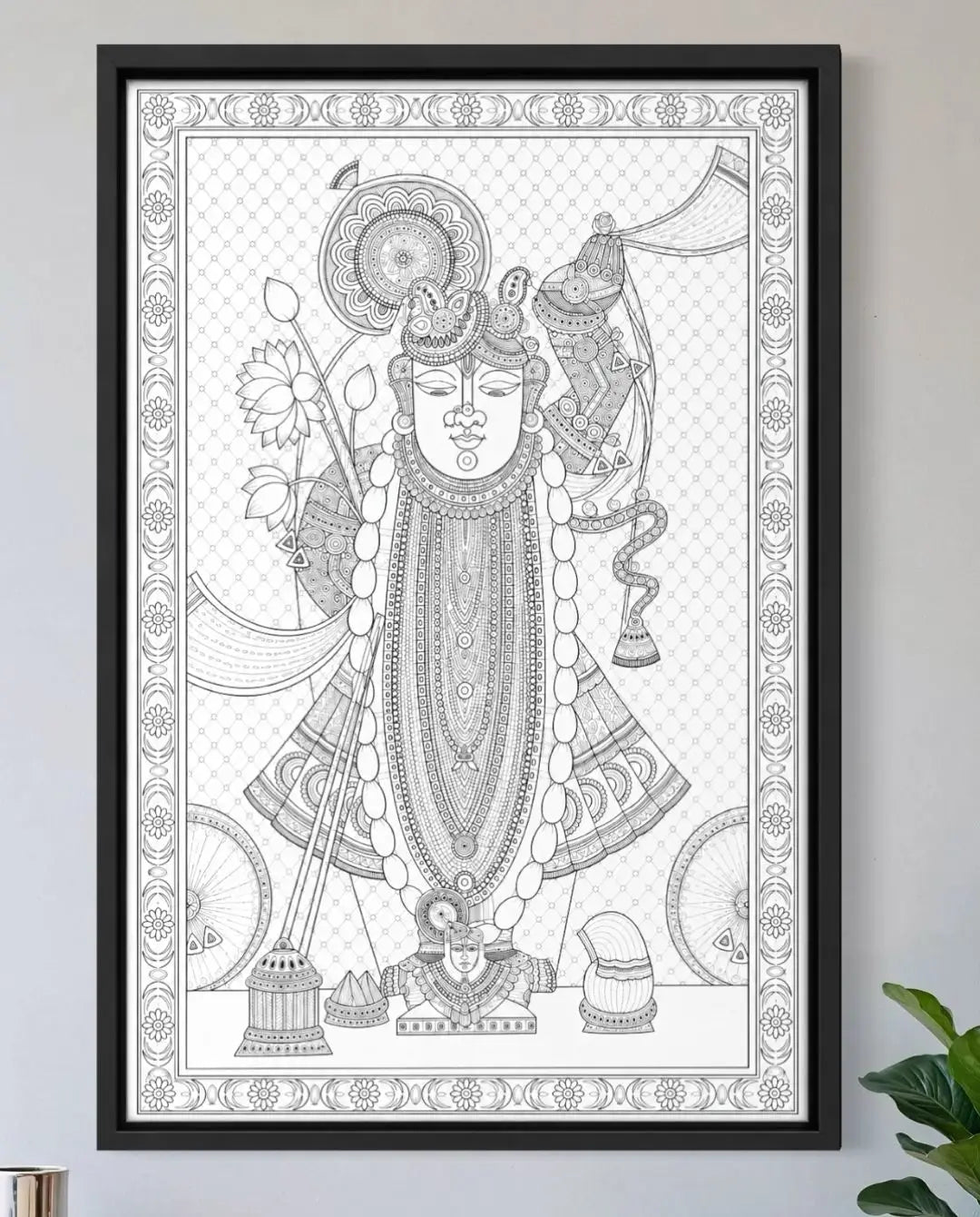 Swaroop Shreenath Ji Pichwai Pre-Drawn Canvas Painting for Coloring | 12 Free Colors & Brush Included