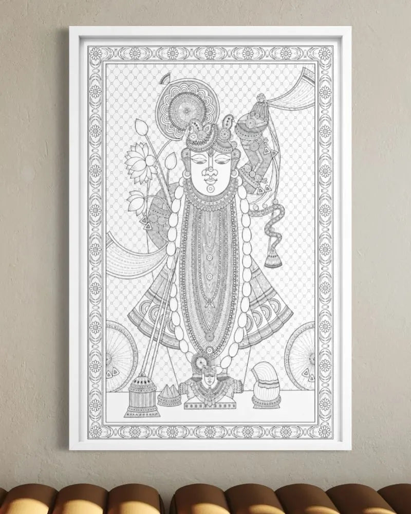 Swaroop Shreenath Ji Pichwai Pre-Drawn Canvas Painting for Coloring | 12 Free Colors & Brush Included