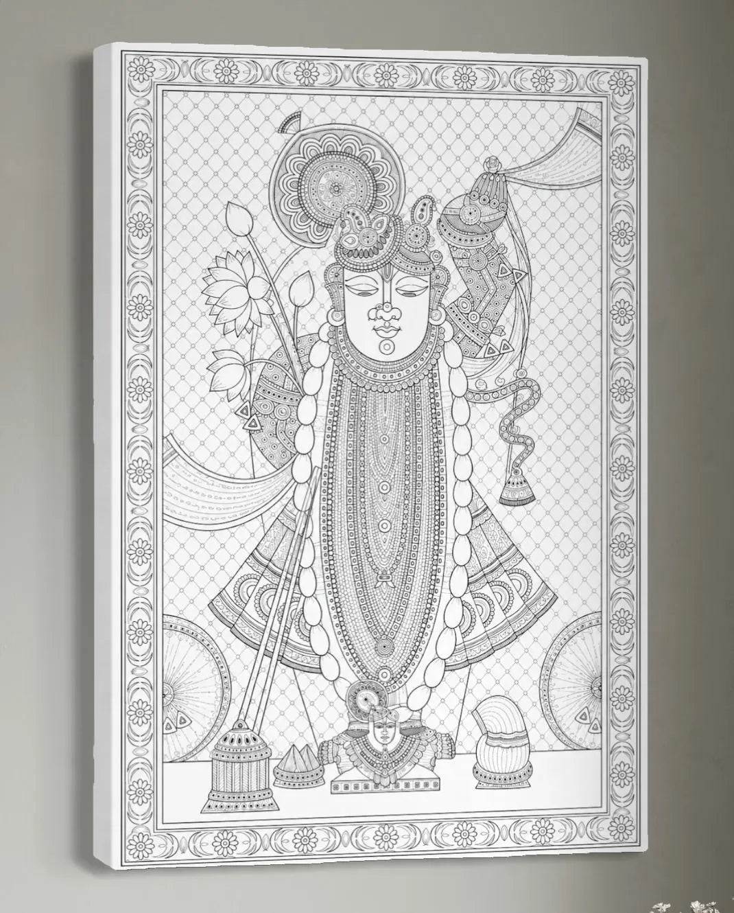 Swaroop Shreenath Ji Pichwai Pre-Drawn Canvas Painting for Coloring | 12 Free Colors & Brush Included