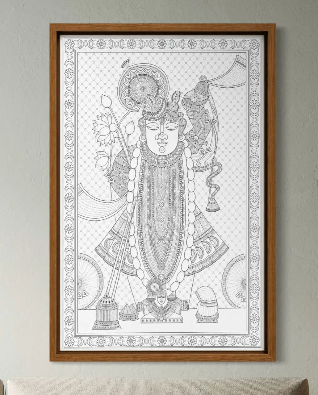 Swaroop Shreenath Ji Pichwai Pre-Drawn Canvas Painting for Coloring | 12 Free Colors & Brush Included