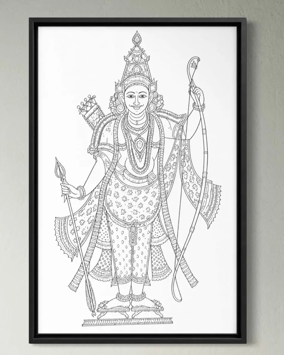 Rama's Tribhanga Pose Pichwai Pre-Drawn Canvas Painting for Coloring | 12 Free Colors & Brush Included