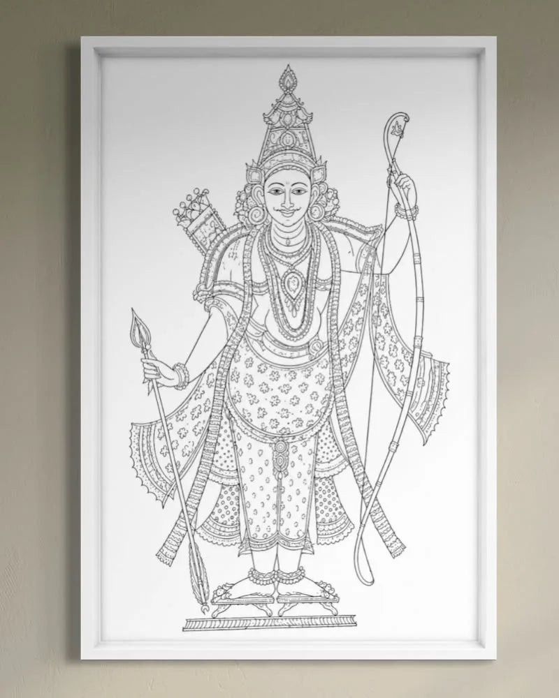Rama's Tribhanga Pose Pichwai Pre-Drawn Canvas Painting for Coloring | 12 Free Colors & Brush Included